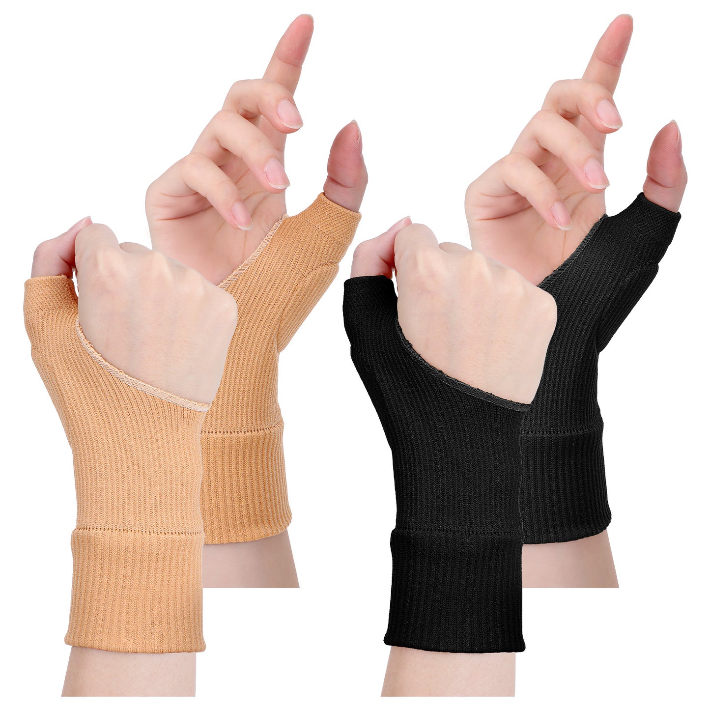 Heclia Thumb Compression Gloves 2 Pairs Elastic Wrist Fingerless Glove with Gel Pad for Tendonitis Carpal Tunnel Breathable Wrist Support Brace Comfortable Carpal Tunnel Sleeve (S)