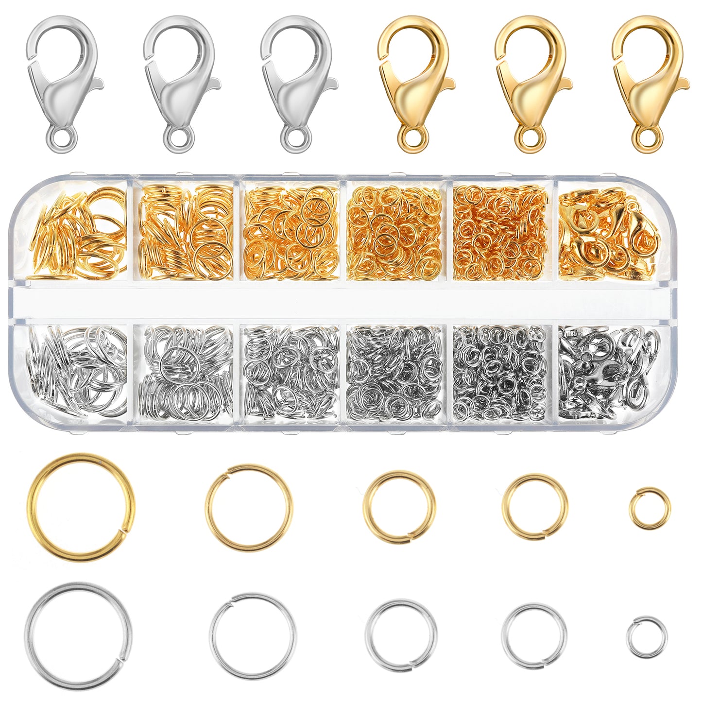 Sibba Jump Rings Charms for Jewelry Making Supplies Necklace Kit 1140 PCS Bracelet Keychain Clasps and Closures Split Earring Repair Keyring Hooks Tools Extension Chain Findings Beading DIY Maker