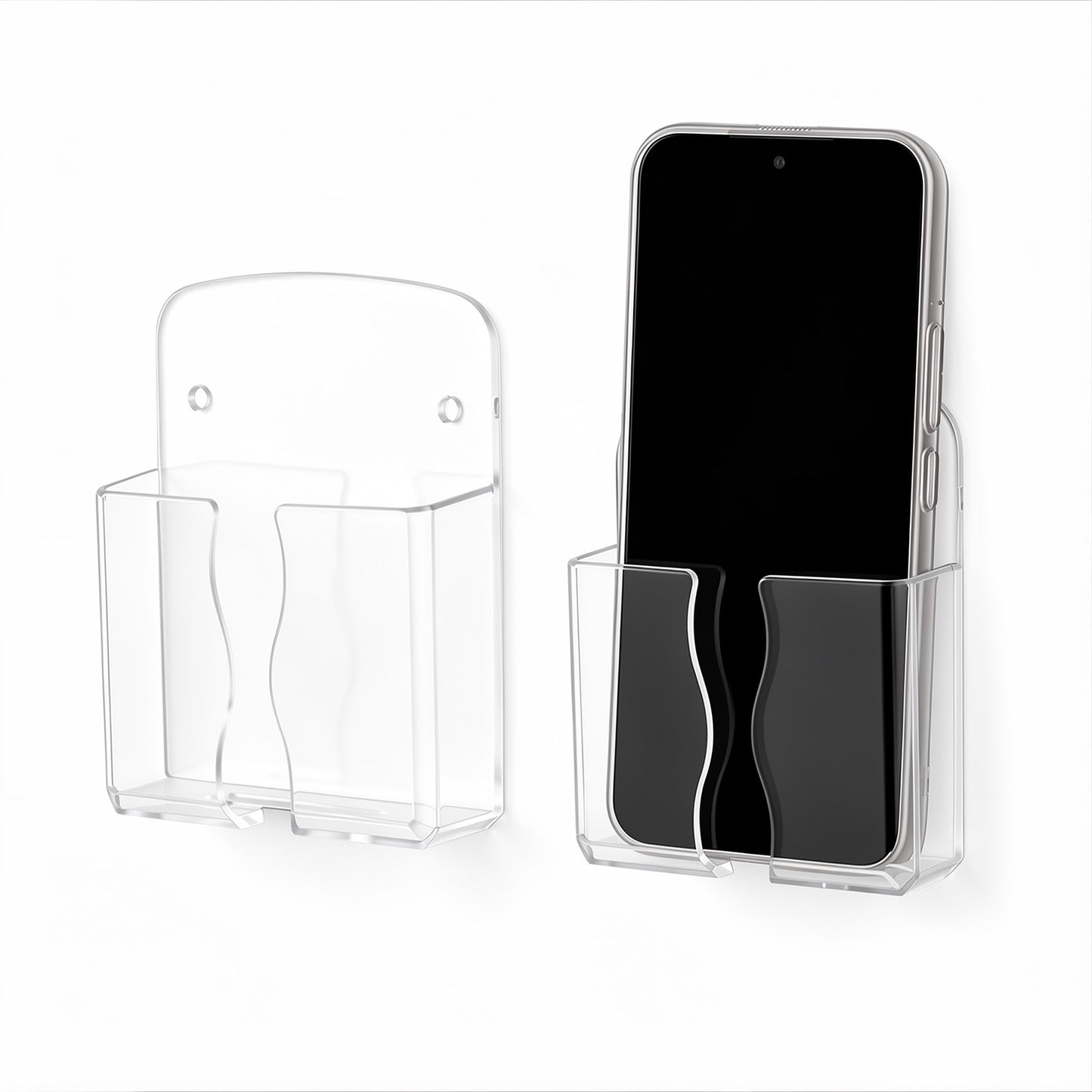 Hpmjz 2 Pcs Wall Mounted Phone Holder Clear Phone Stand with Charging Hole