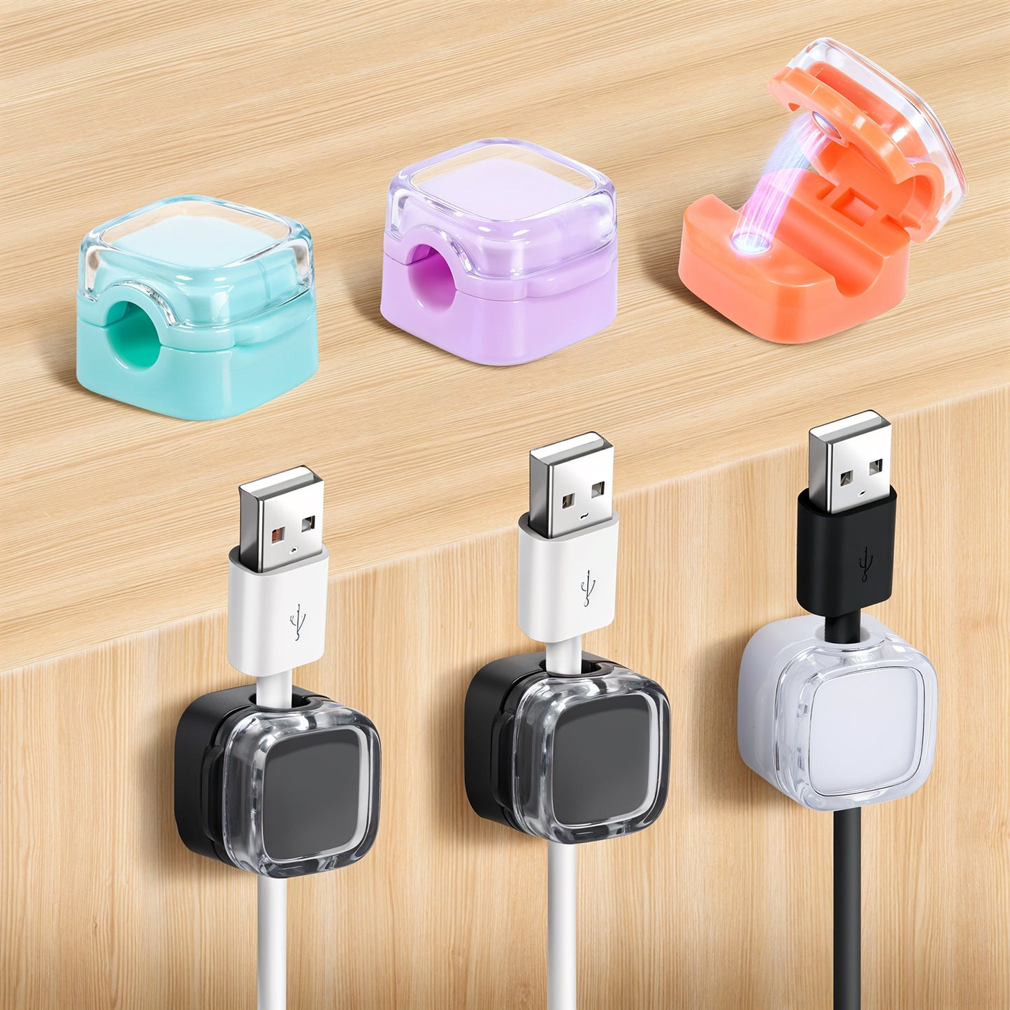 Wanmu 6Pcs Cord Organizer Holder, Magnetic Cable Clips Under Desk Cable Management, Hide Phone Charging Cable Keeper, Strong Adhesive Cord Holder for Nightstand Kitchen Car Office, Phone Wire Keeper