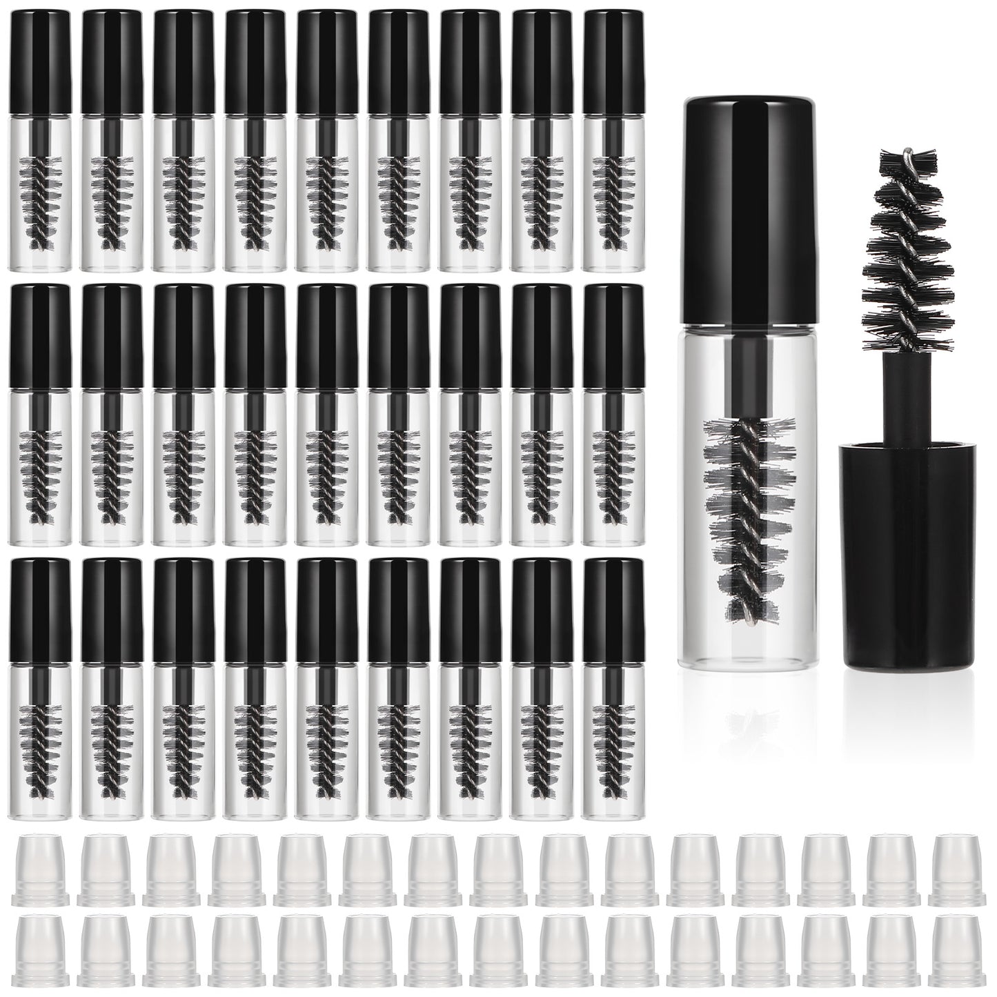30Pcs Empty Mascara Tube with Eyelash Wand 2ml Mascara Bottles with Brush Rubber Inserts Mini Eyelashes Cream Container Bottle for Travel Small Sample Size Eyelash Growth packing