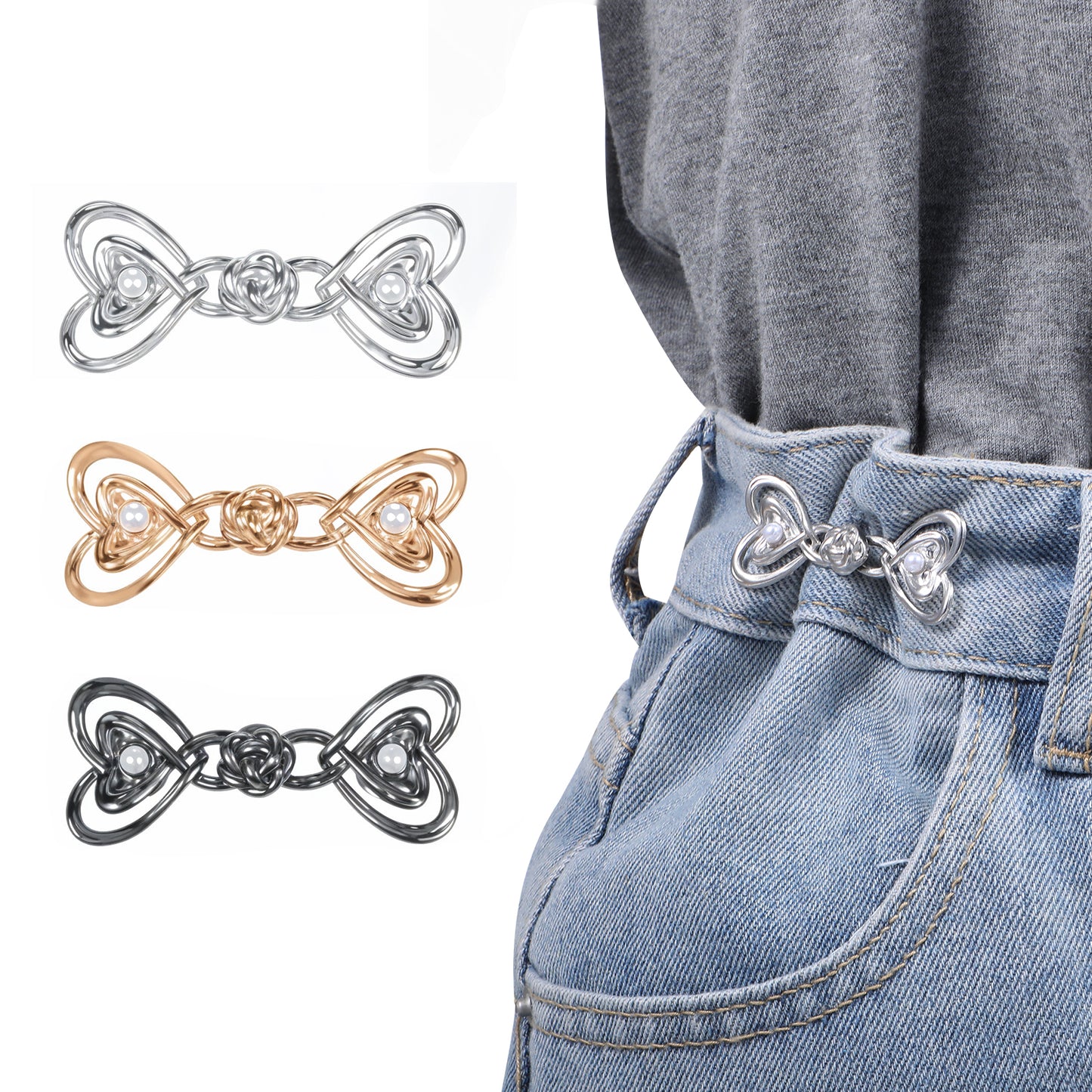 3 Sets Pant Waist Tightener Adjustable Button for Loose Jeans No Sew Fit Button Pins Detachable Crystal Pants Clips Make Jeans Waist Smaller Instant Buttons Hook for Waists