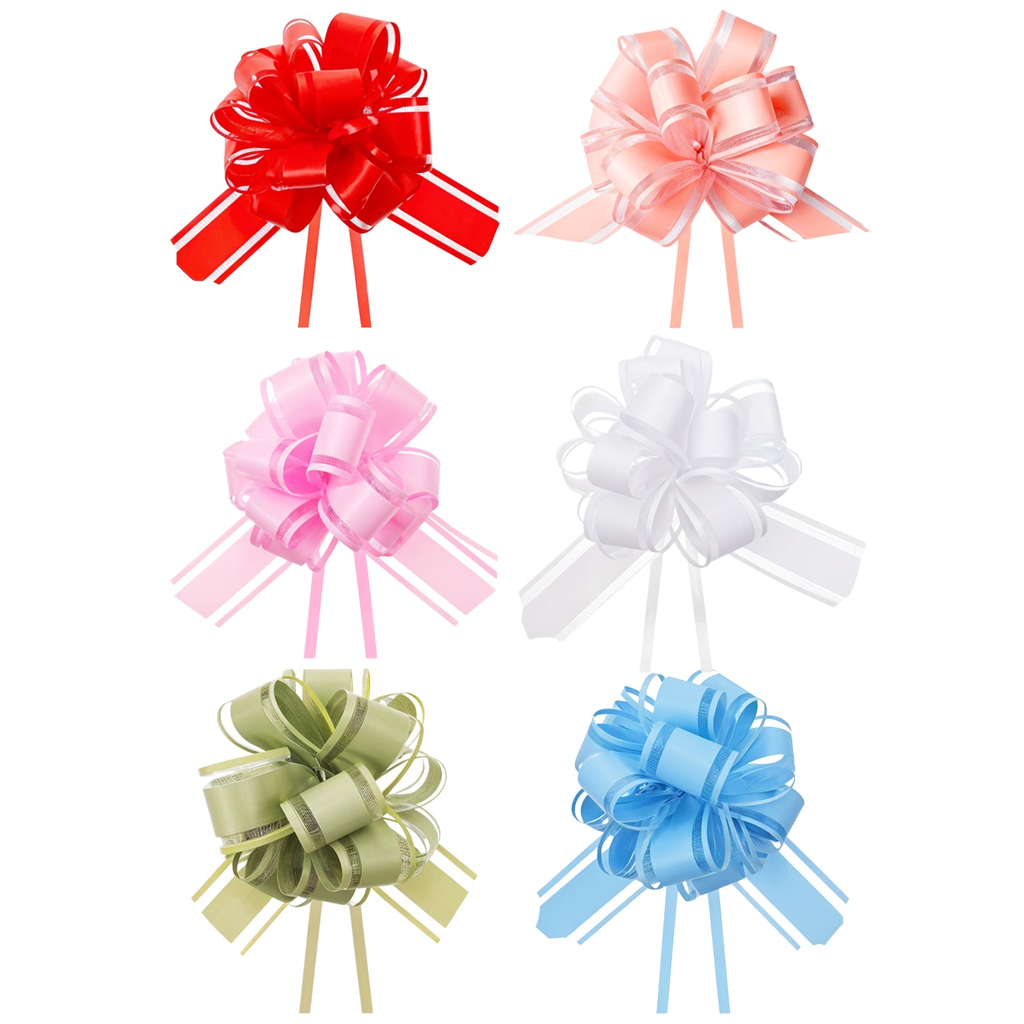 6 PCS Large Pull Bows Gift Wrap Pull Bows 6 Inches Wedding Ribbon Bow Chiffon Color Flower Boxes Decoration Bouquets Present Supplies Fit Hairstyle Crafts DIY Christmas Party Birthday Weddin