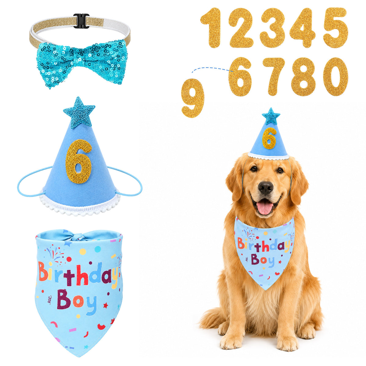 Dog Birthday Party Supplies Pet Birthday Bandanas Hat with Numbers