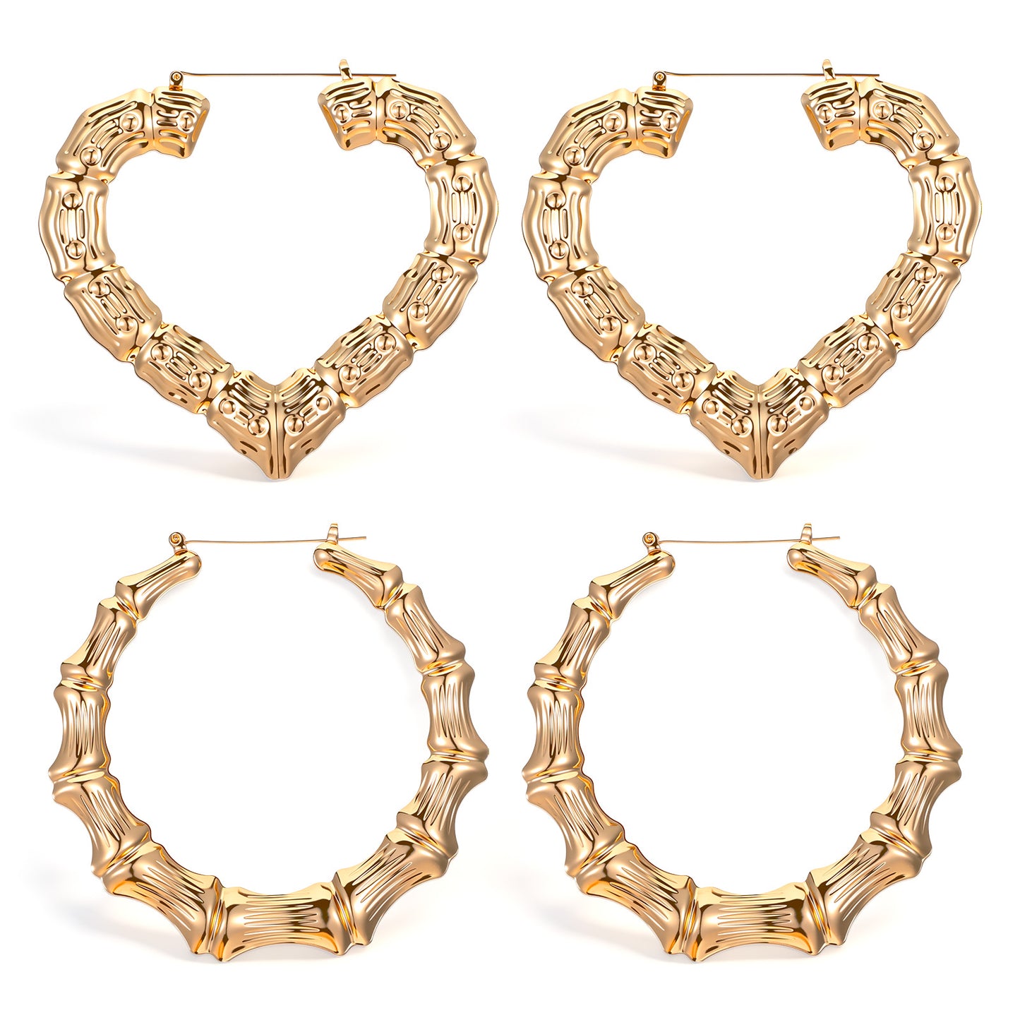 Heclia 2 Pairs Bamboo Earrings Women 80s 90s Shiny Hip Hop Earring Hoops