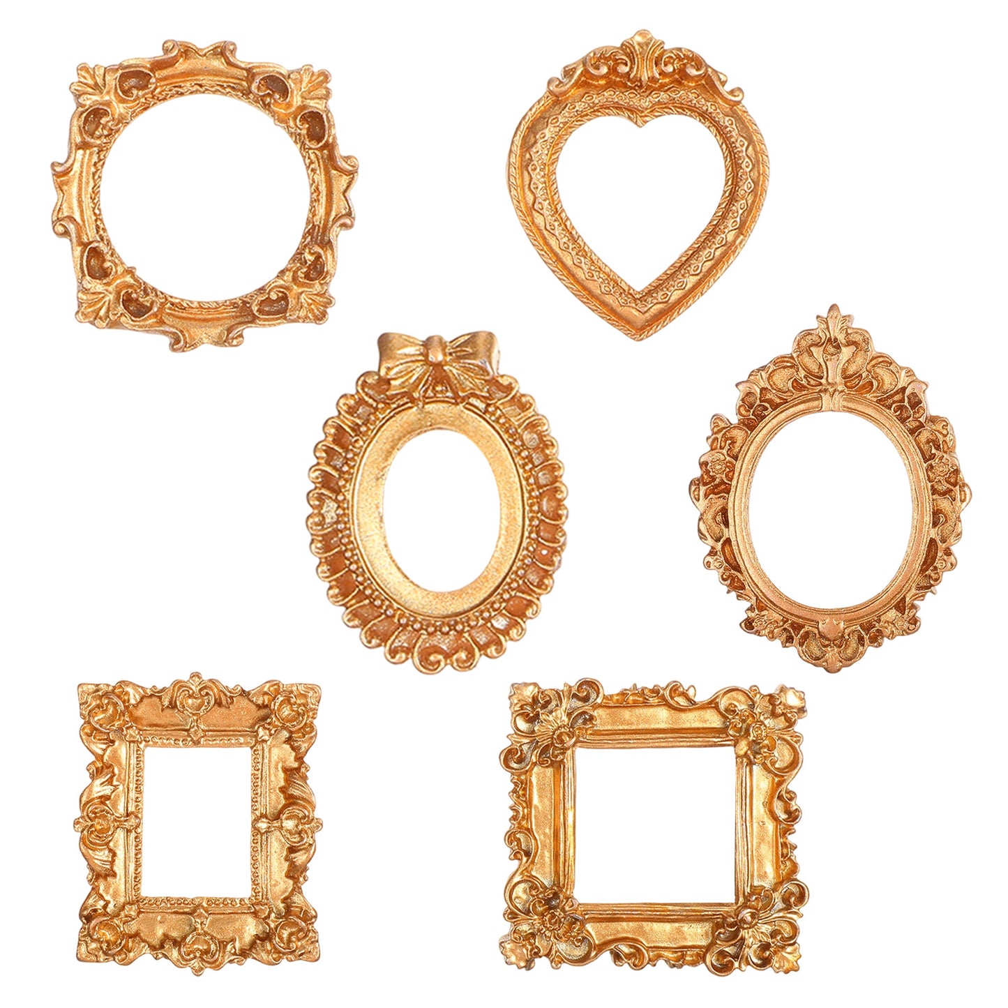 Sibba 6 PCS Miniature Picture Frames Set Antique Gold Resin Mini Frames with 6 Styles Baroque Tiny Frame Small Antique Frame for DIY Crafts Jewelry Display Photo Props Home Wedding Party Decoration