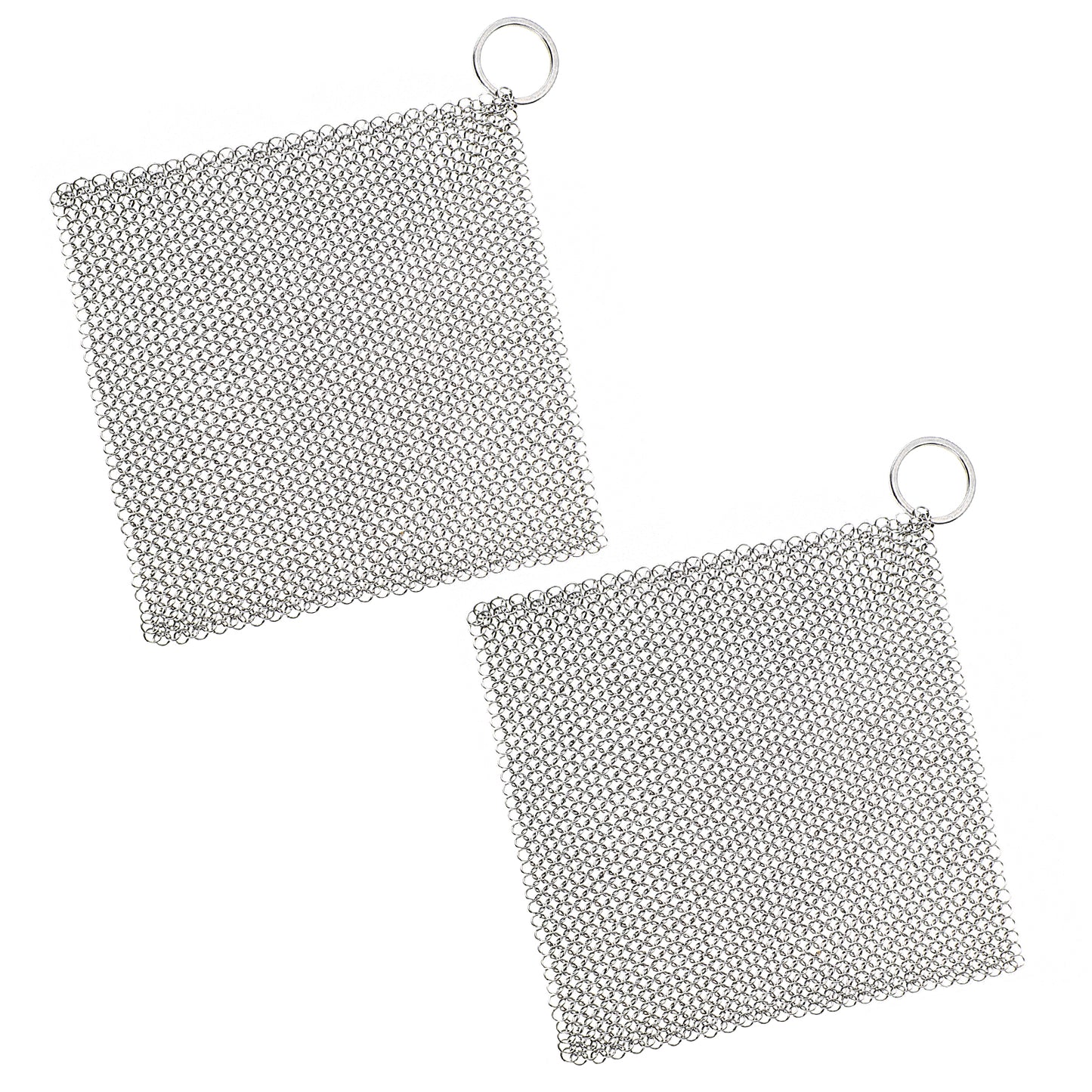 COMNICO Cast Iron Scrubber, 2Pcs Cast Iron Cleaner 316L Stainless Steel Fine Mesh Scraper Chainmail Scrubber for Pre-Seasoned Pot Dutch Oven Waffle Maker Cast Iron Skillet Pan Glass Container