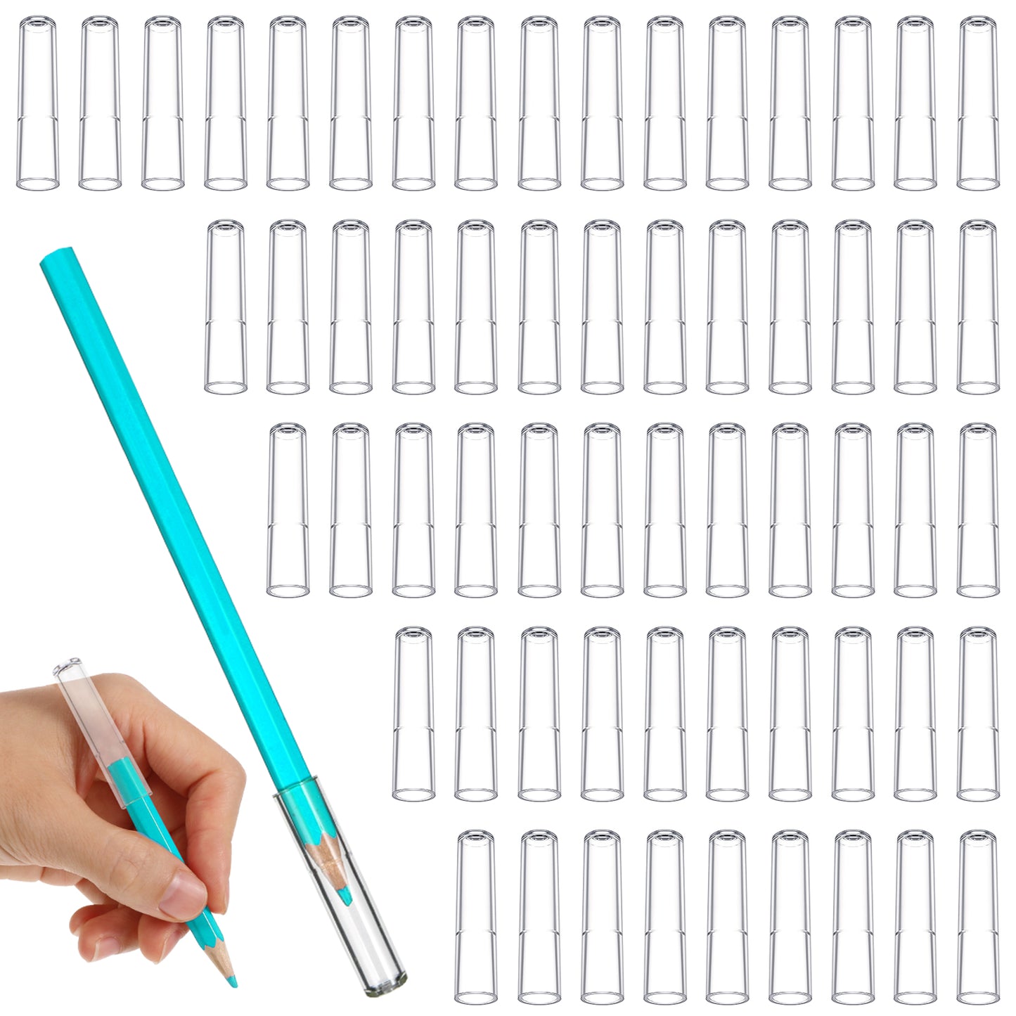 Wanmu 60 Pcs Pencil Tip Protector Cover, Plastic Pencil Caps Pen Tip Protector Cover, Clear Pen Toppers Extender for Wooden Pencils for Classroom Student School Office