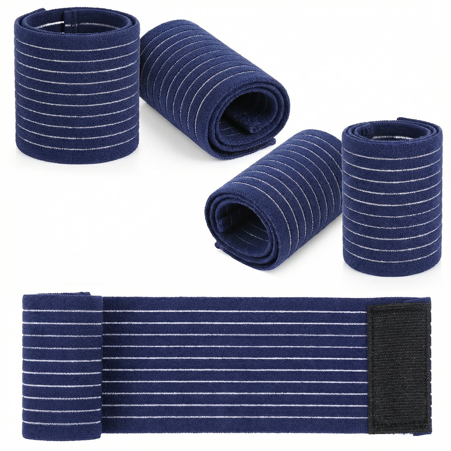 Sibba 4PCS Elastic Wrist Band Wrap 4 Pieces Breathable Polyester Sleeve Compression Brace Wristband Hand Supports Splint Support Strap for Tennis Gym Sport Men Women (Black,Blue)