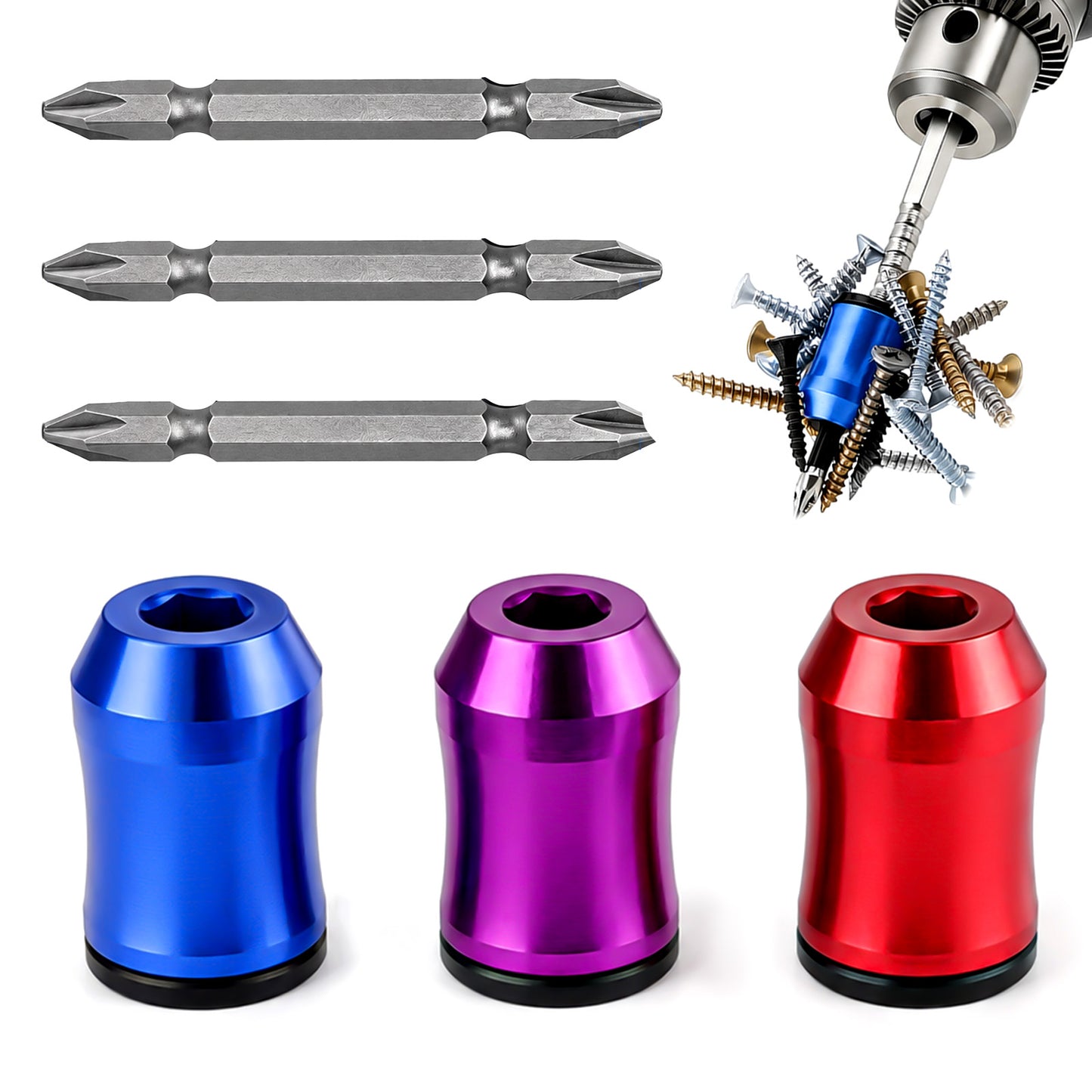 Hpmjz 6Pc Magnet Screw Ring with Screwdriver Bit Removable Drill Bit Holder