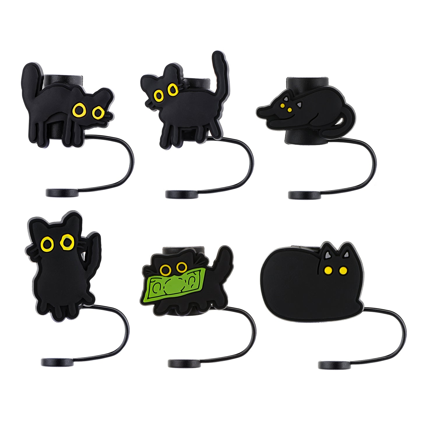 8 Pcs Black Cat Straw Cover Toppers Reusable Silicone Straw Caps 10mm Dust Proof Straw Tips Lids Cute Drinking Stopper Plugs Soft Protector Cover Accessories for Cups