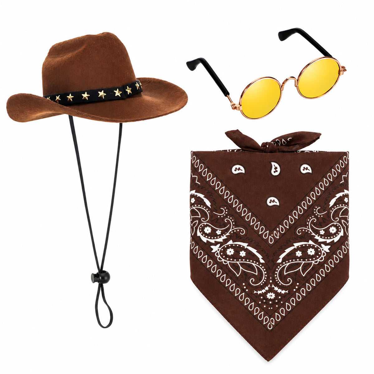 COMNICO Pet Cowboy Costume for Dogs Cats Halloween Bandana(Brown,Brown,3)