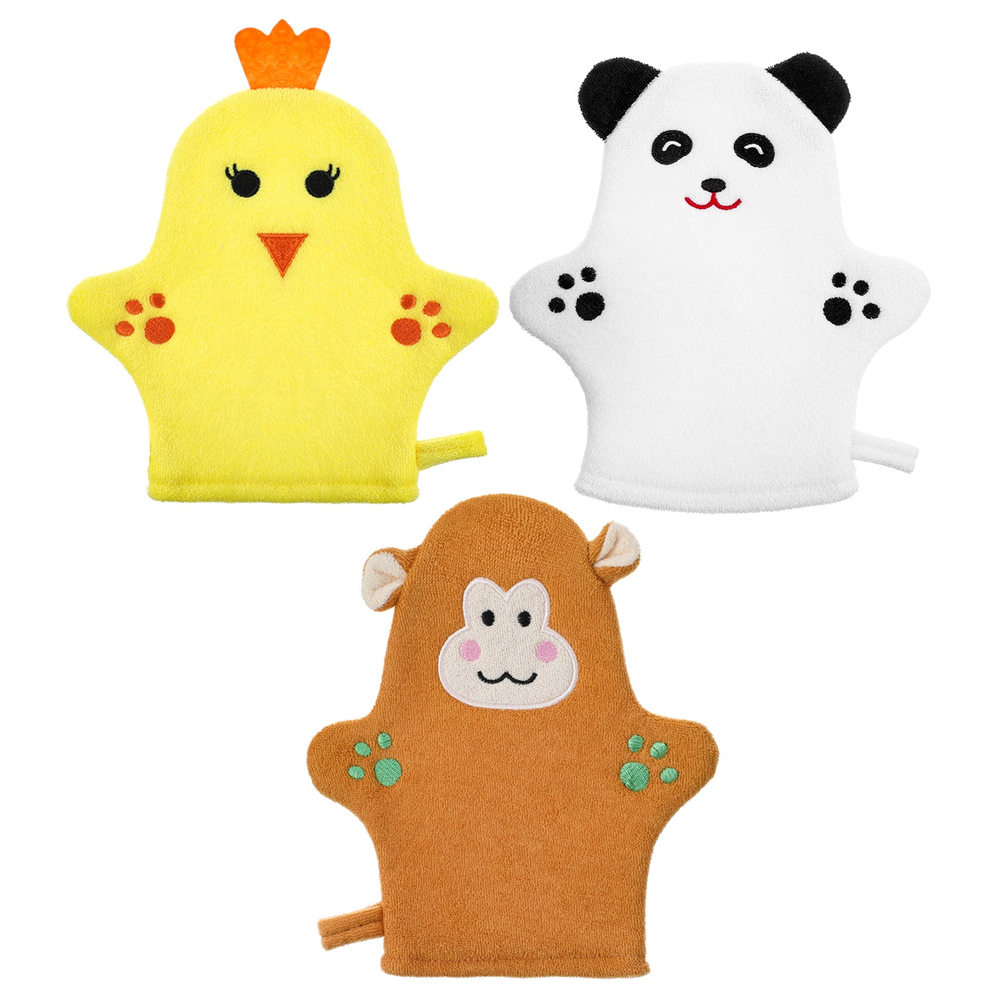 FNANJWQ 3 Pcs Baby Bath Mitt Washcloths Gloves, Microfiber Soft Washcloths for Kids Designed in Cute Animal Gentle Scrub Cotton Towel for Baby Girl Boy Bath Shower