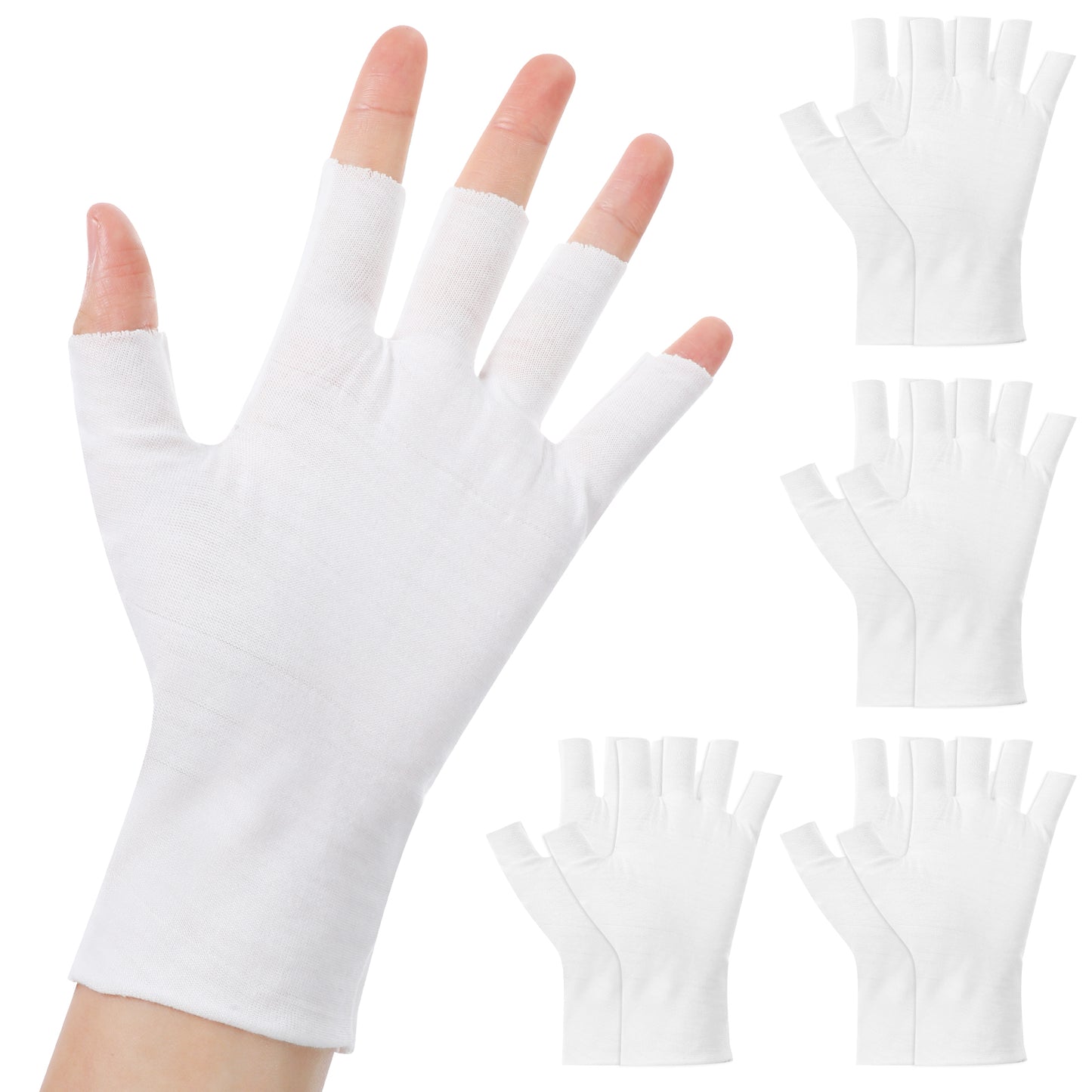 Sibba 4 Pairs White Cotton Moisturizing Gloves, Eczema Gloves for Dry Hands, Hand Moisturizer Fingerless Touchscreen-Friendly Sleeping Glove, Overnight Hydration