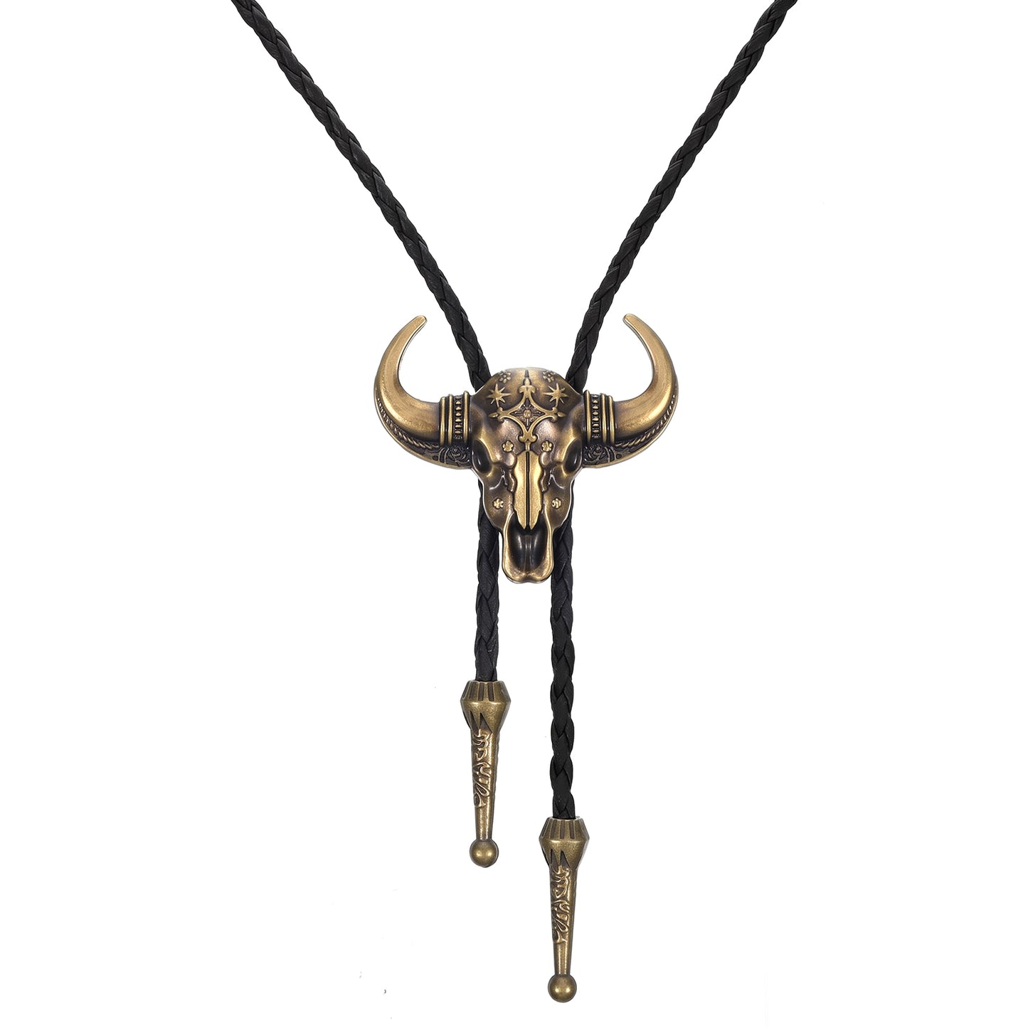 ElevateTech Bolo Tie for Men Cowboy Leather Necklace Western Silver Cow Western Leather Bolo Necktie Necktie Cowboy Tie (copper)