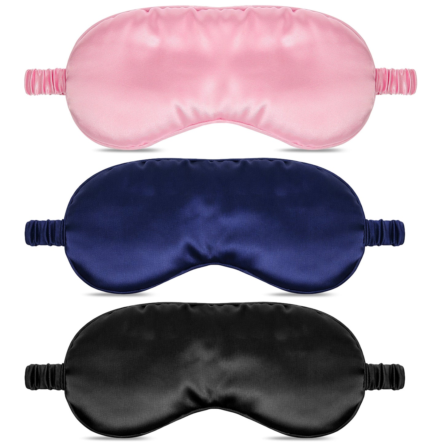 KFHENSOMR 3 Pcs Sleep Mask Silk Eye Mask, Block Light Eye Sleep Shade Cover Gifts for Night Sleeping Office Travel Party Games Suitable for Men Women (Pink/Black/Dark Blue)
