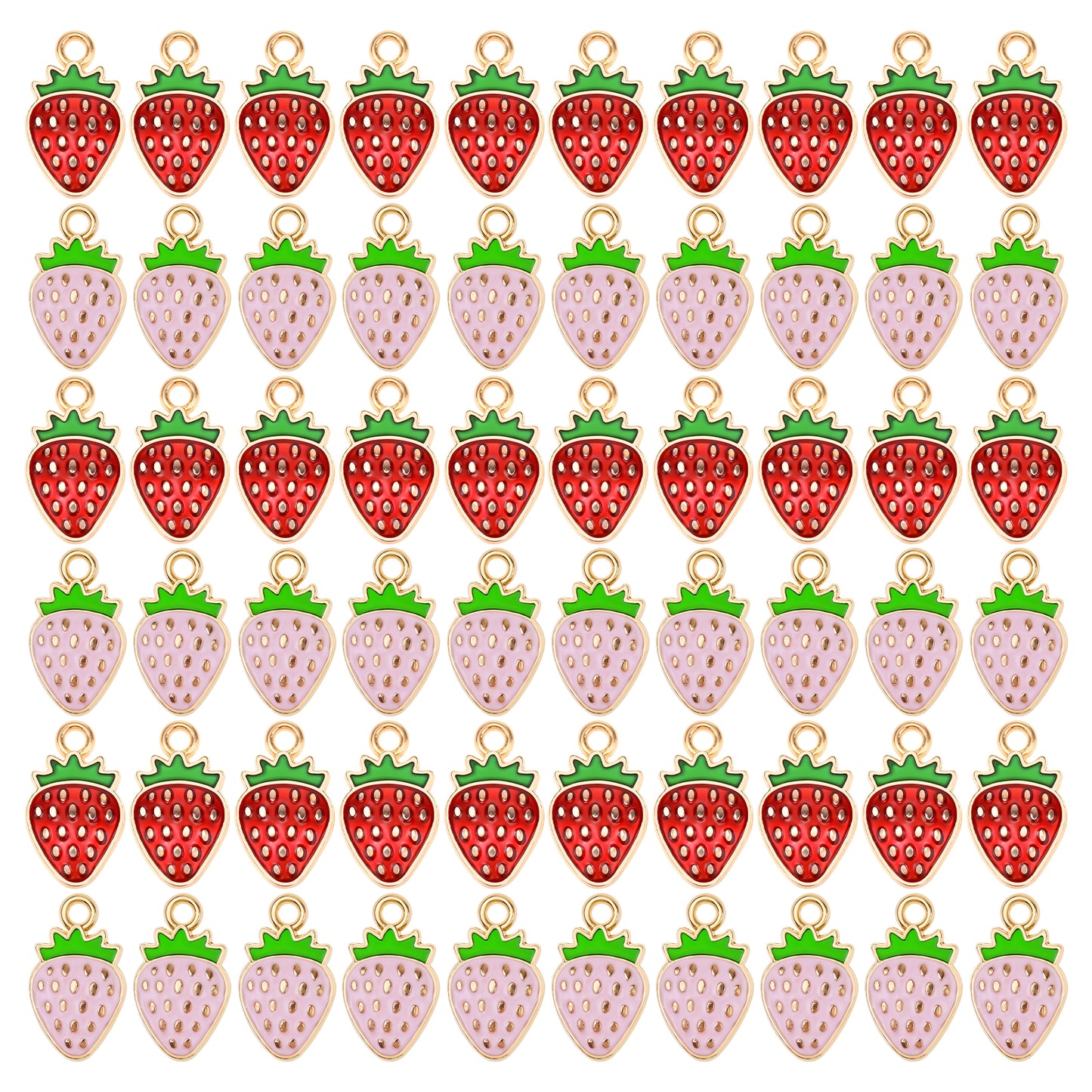 COMNICO Strawberry Charms, 60Pcs Flatback Fruit Charms Red Pink Strawberry Pendant Alloy Enamel Charms Strawberry Hanging Pendant Ornament for Earring Bracelet Necklace DIY Jewelry Making Accessories