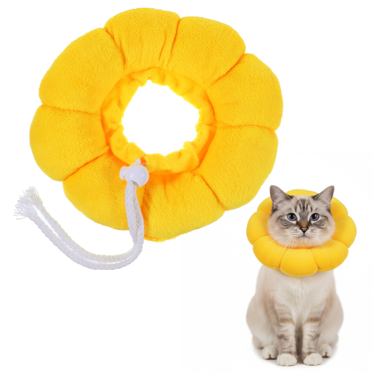 WLLHYF Cat Recovery Collar Cute Sunflower Cat Cone Collar Soft Lightweight Adjustable Kitten Collars Stop Licking Scratching After Surgery Grooming Neck Cone for Cats Puppies Small Animal Dogs