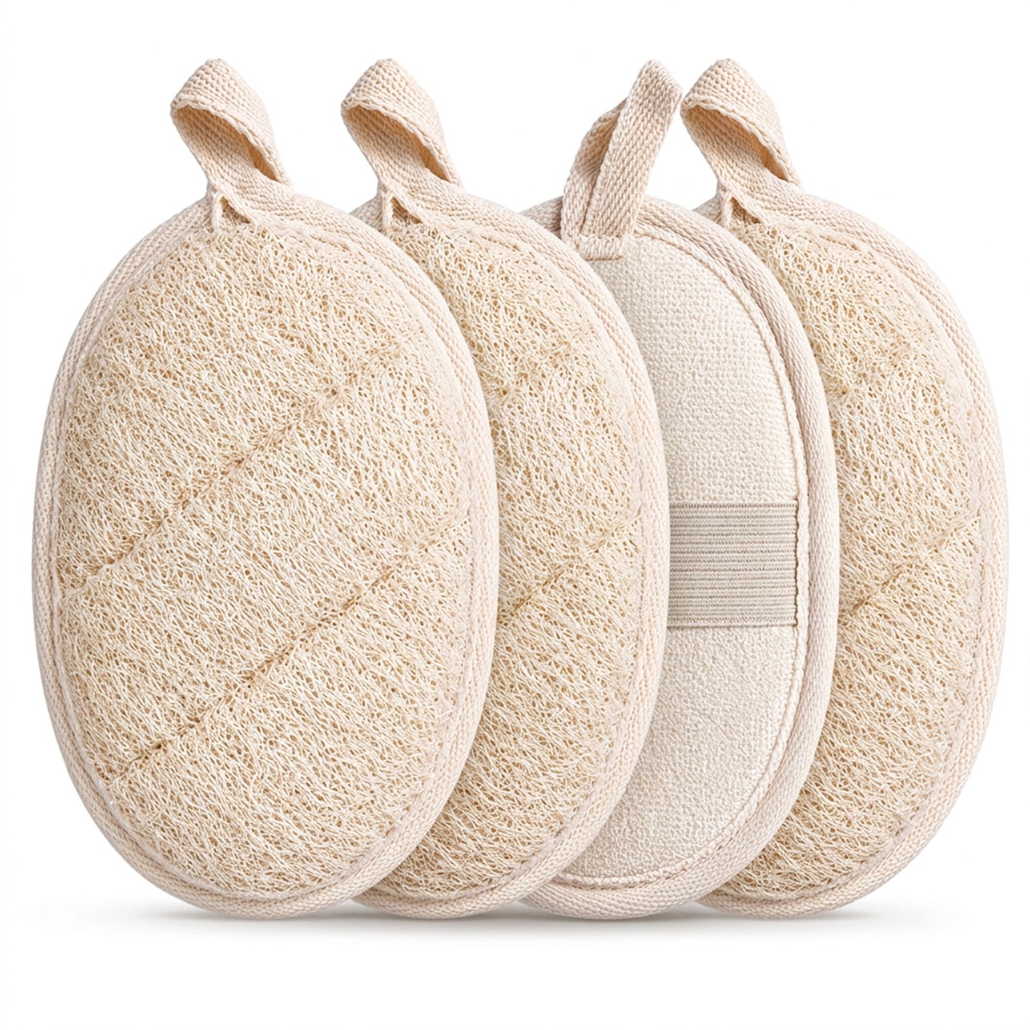 Hadnves 4 PCS Natural Loofah Sponge Exfoliating Body Scrubber with Bag