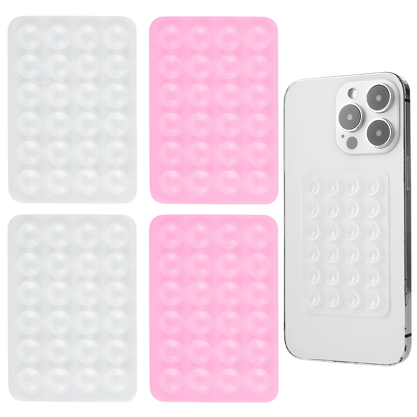 4PCS Silicone Suction Phone Case Adhesive Mount, Suction Cup Phone Mount Strong Adhesion Holder with Backing Hands Free Phone Accessory Holder for Selfies Videos Non Slip Sticky Phone Grip(Clear,Pink)