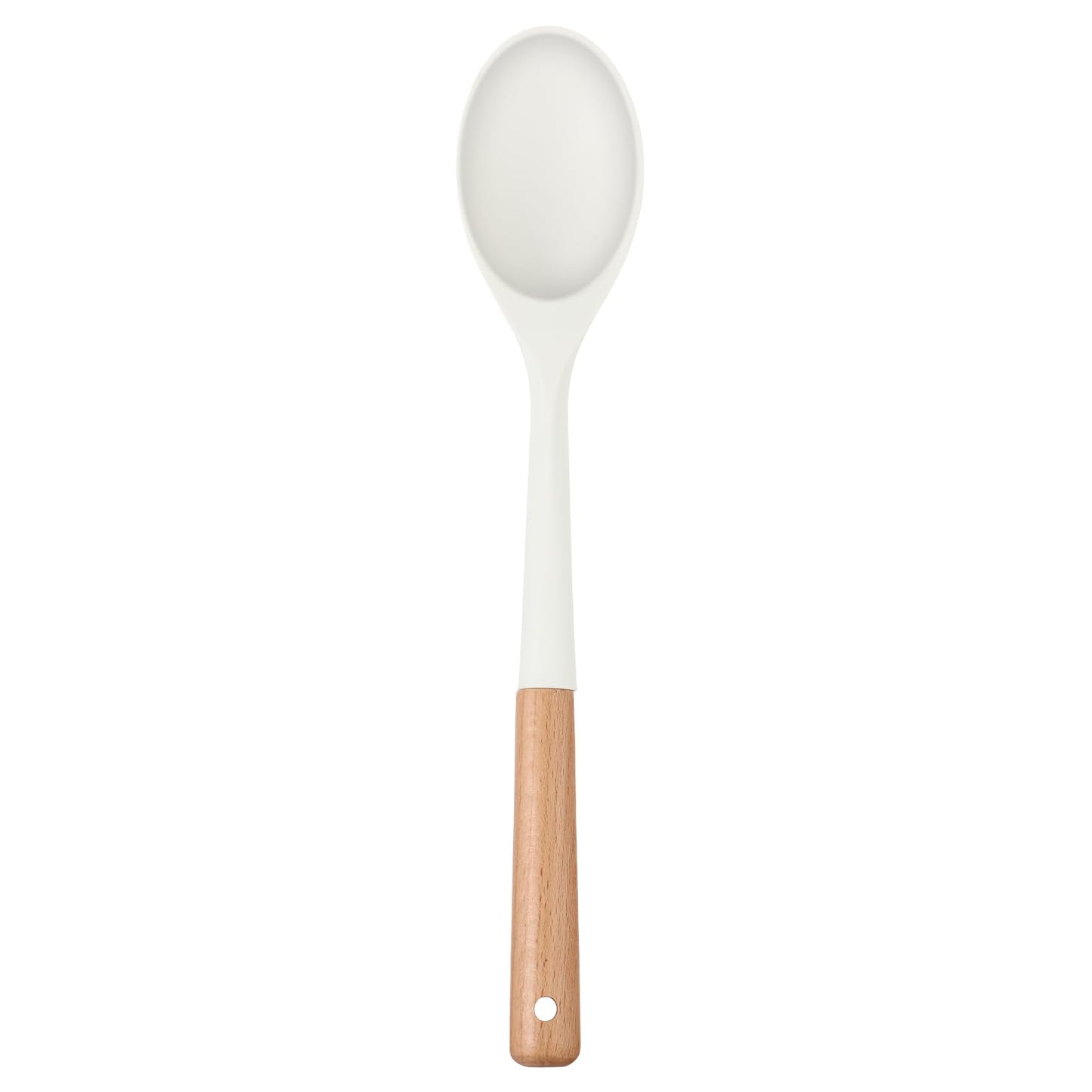 Sibba Silicone Spoons Cooking Spoon for Nonstick Cookwares Mixing Spoons Heat Resistant Baking Serving Spoon Cooking Nonstick Solid Wooden Handle Scoop Heat Resistant Slotted Spoons Set