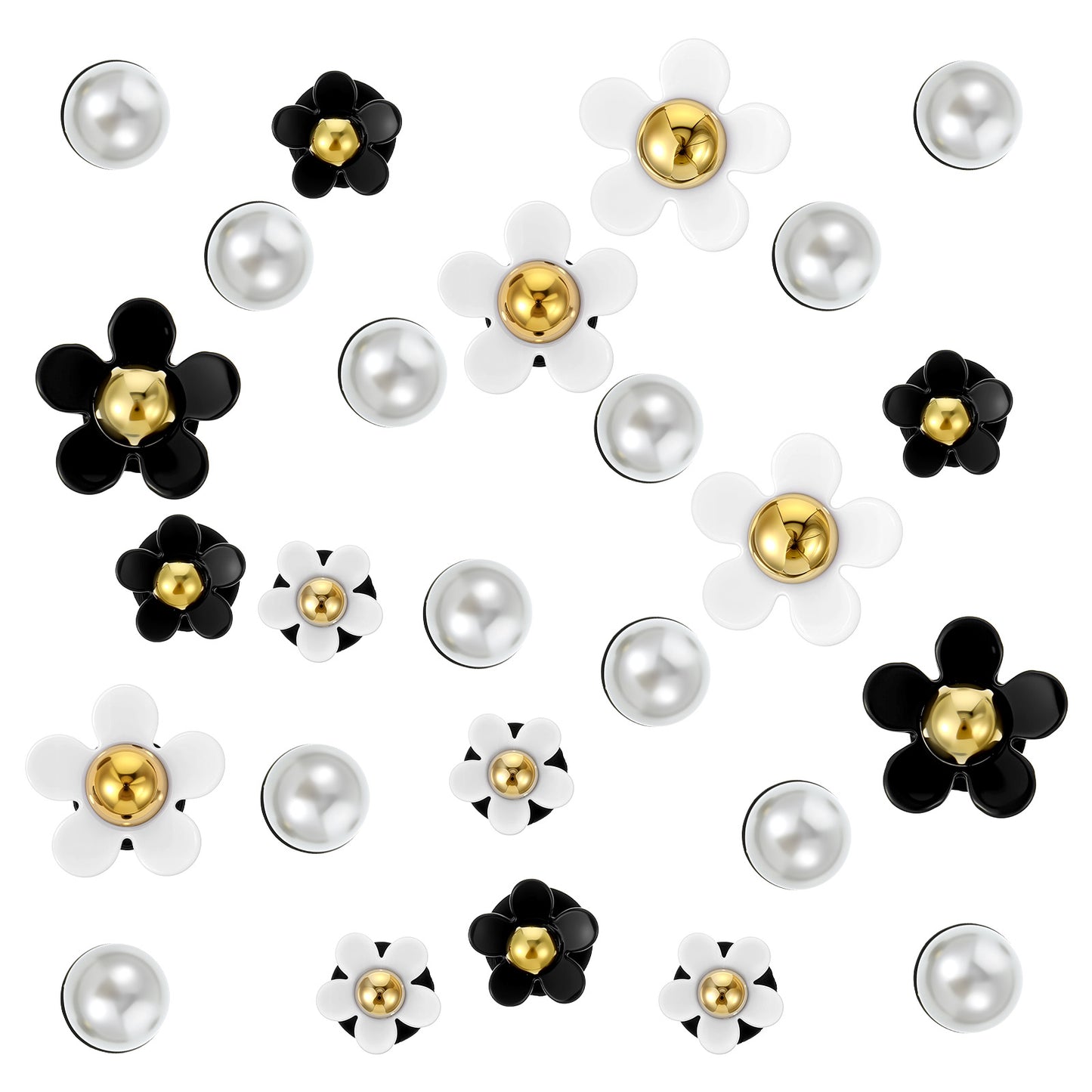 Wanmu 28Pcs Flower Shoe Charms for Clog Sandals Bracelets Accessories Decoration, Summer Cute Daisy Pearl Shoes Charm for Adults Women, Pearl Shoe Chains Charms, Decoration Birthday Party Favors