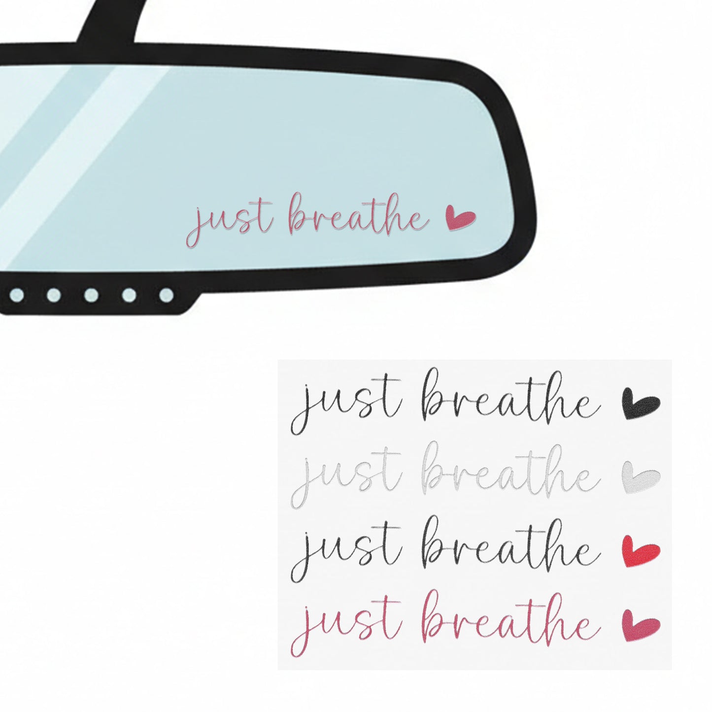 4 Pcs Just Breathe Rear View Mirror Sticker Automotive Vinyl Rear Mirror Decorative Stickers Cute Rearview Mirrors Decals Cute Affirmation Stickers for Car Accessory Window Laptop Water Bottle Tumbler