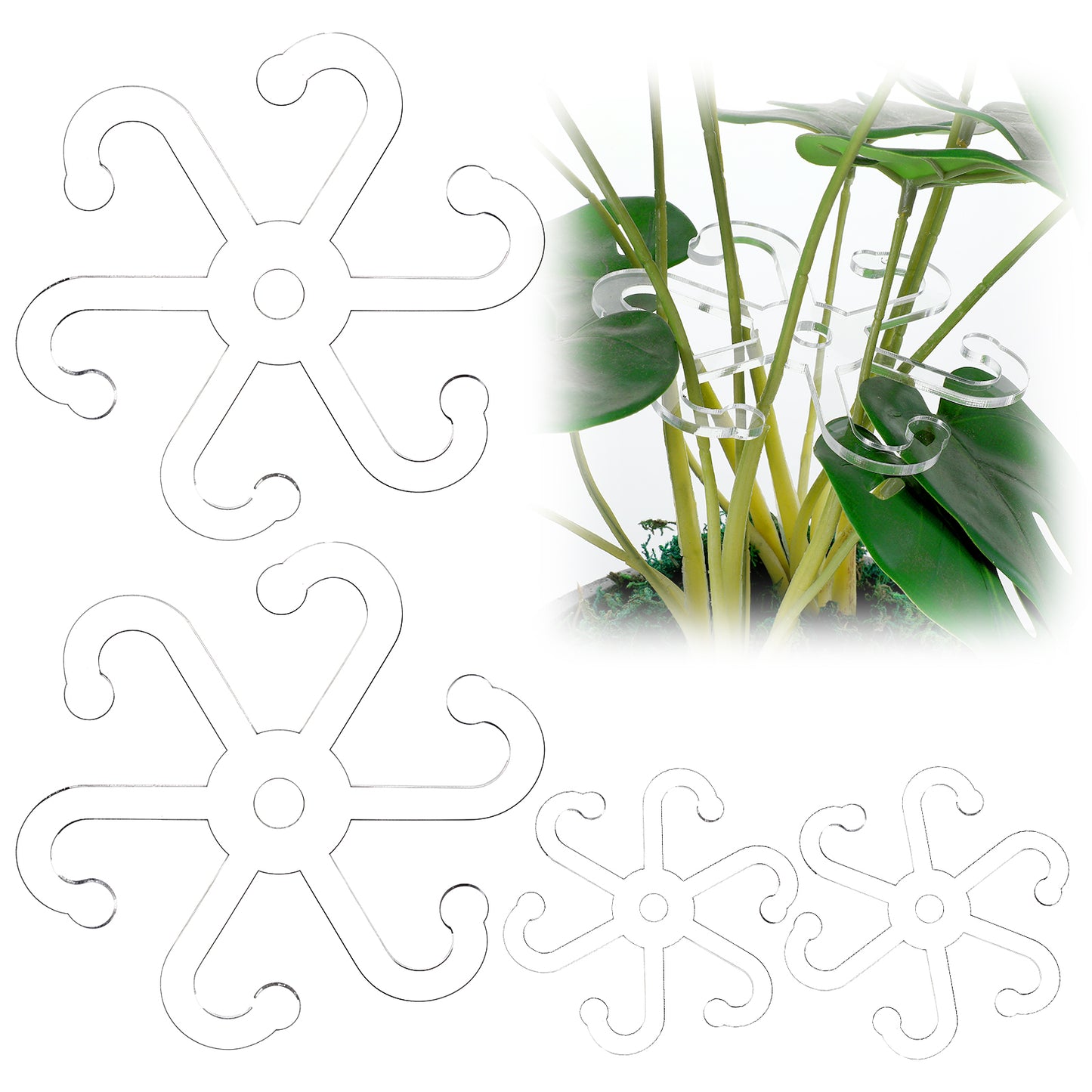 4pcs Climbing Houseplant Stem Supports with Holes 2 Sizes Flower Plant Stem Hook Stakes Trelli Reusable Invisible Plastic Plant Leaf Support Holder Ring Plant stem Climber for Monstera Vertical Growth