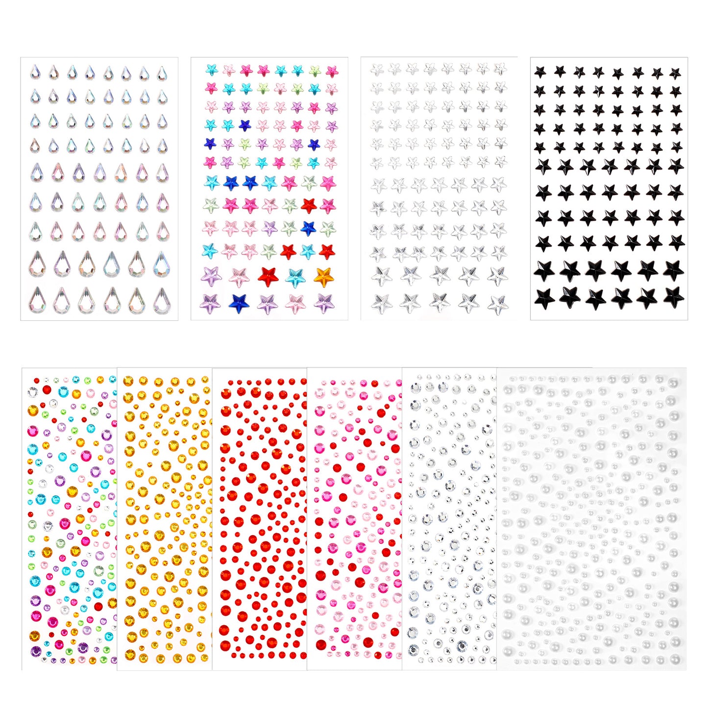 5 Sheets Face Gems Eye Face Jewels Glitter Pearls Stickers Self-Adhesive Rhinestone Stickers Rainbow Glitters Hair Gems Stick On Rhinestones for Eyes Body Hair Makeup Festival Decorations DIY Crafts