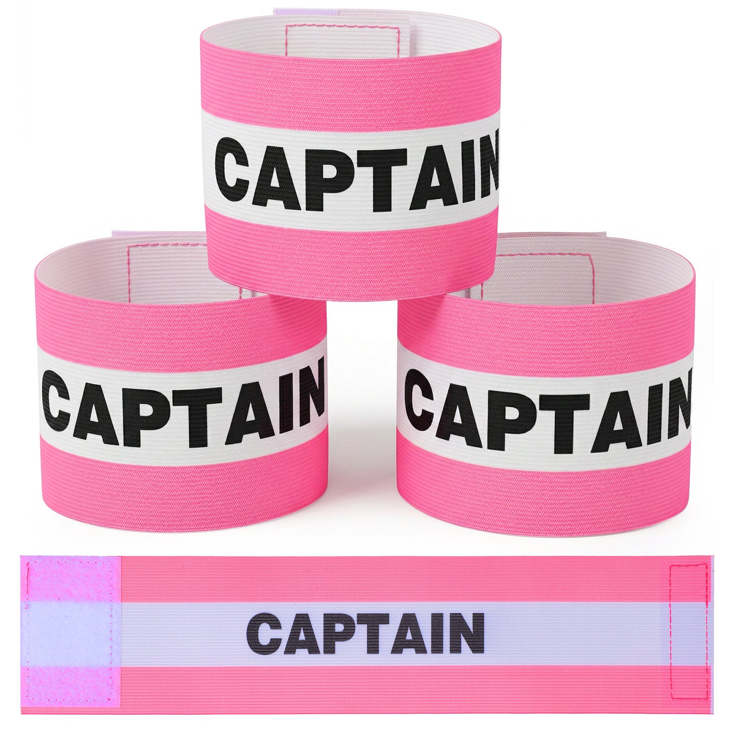 WLLHYF 3 Pcs Captain Armbands, 3.5x13.5 Inch Pink Soccer Captain Adjustable Unisex Elastic Outdoor Football Player Armband Team Sport Armband for Adult Soccer Team Training