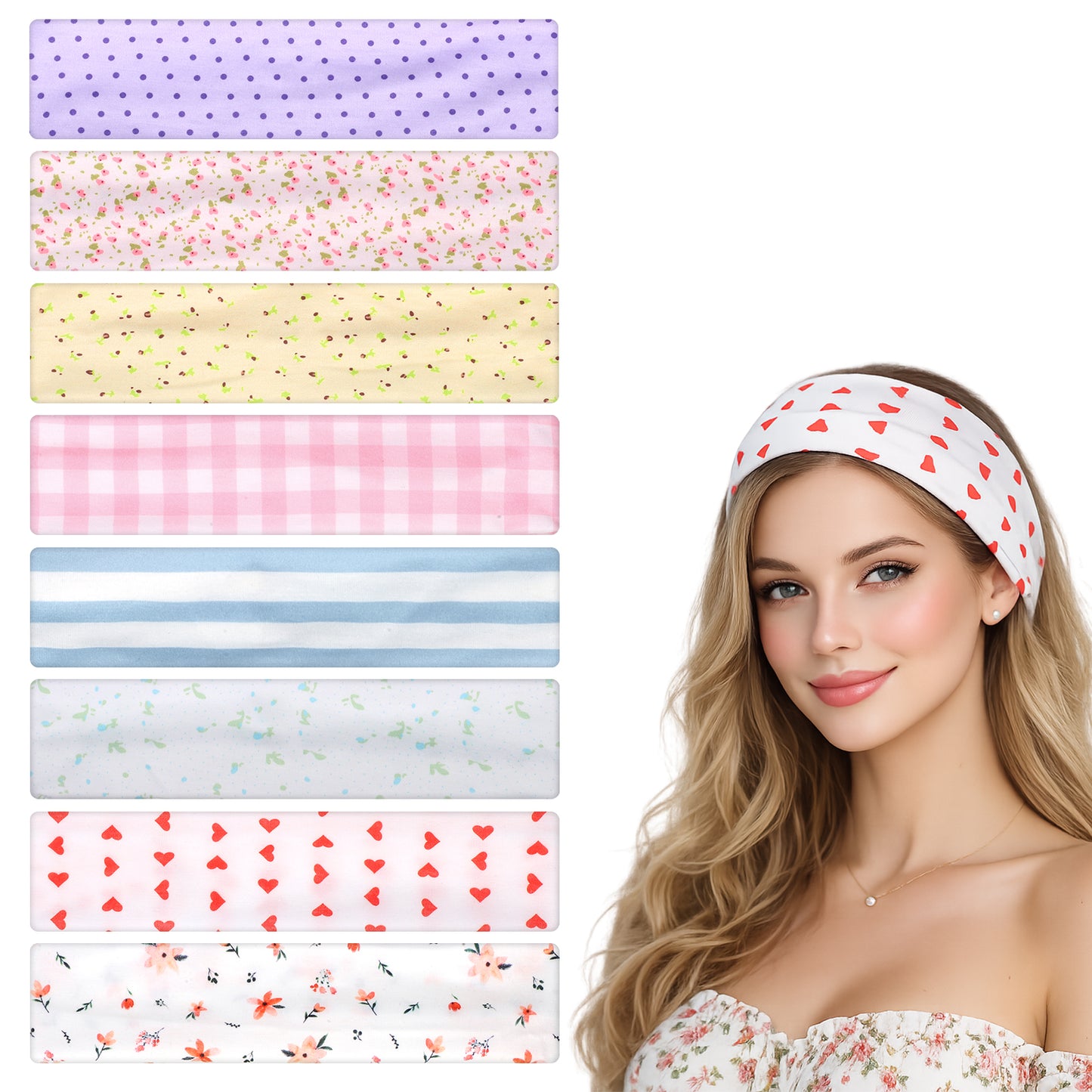 QFGasre 8pcs Headbands for Women Wide Elastic Hair Bands Summer Non Slip Sports Soft Running Headbands Fabric Hairbands for Washing Face Makeup Workout Spa Running Yoga
