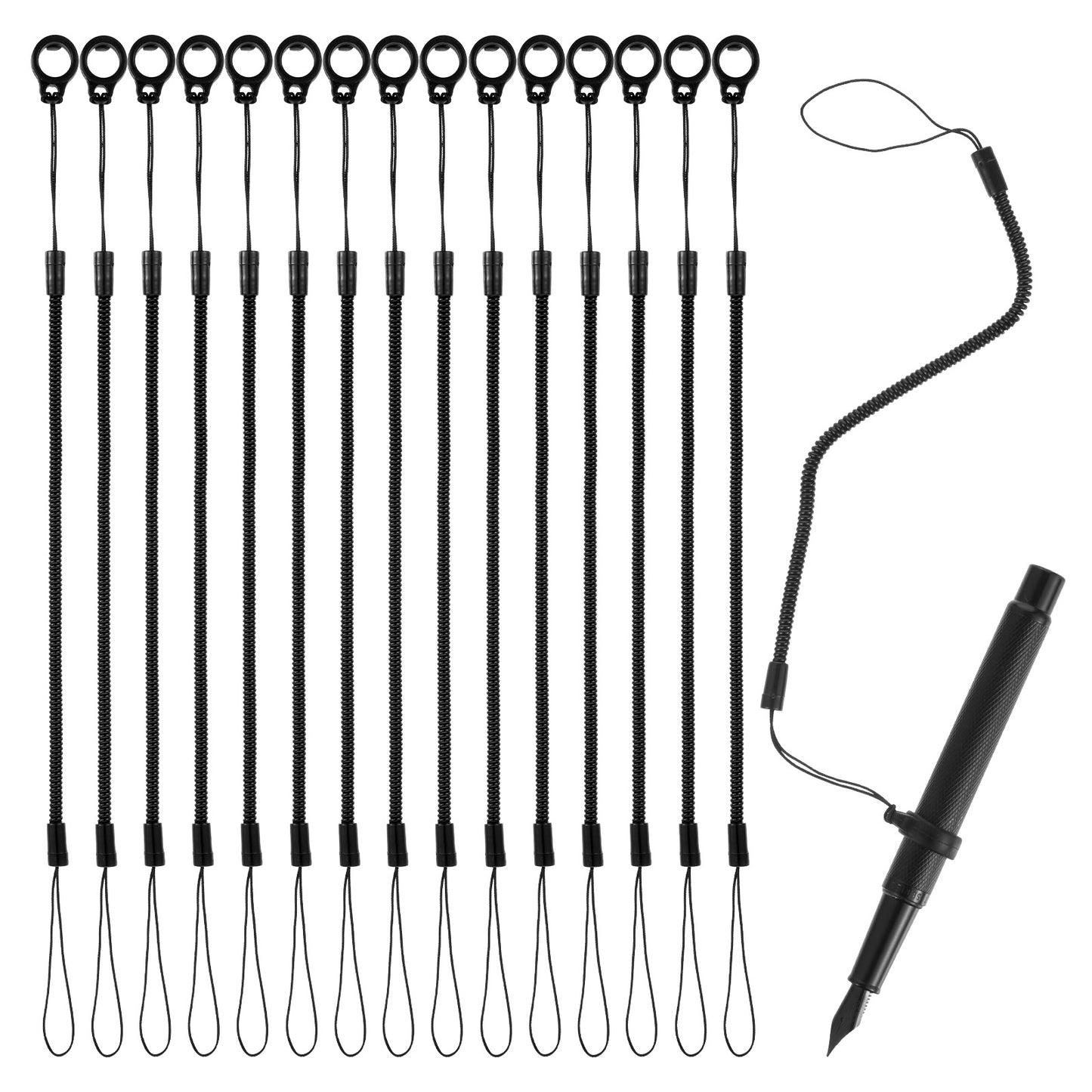 15Pcs Pen Lanyards, 9.8" Pen Leash for Clipboard, Elastic Lanyard Tether with Silicone Rings, Retractable Stylus Tether Pens Strap Tablet Holder Anti-Lose Leash for Tethering Stylus to Touchscreen