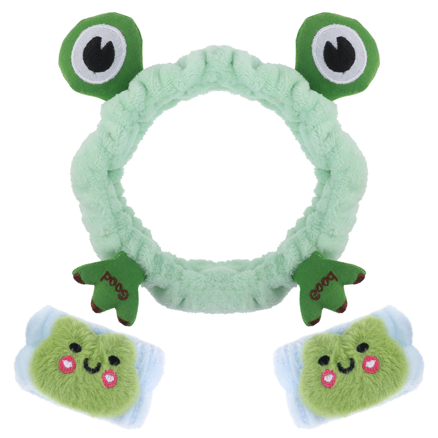 Spa Headband and Wristband Set Face Wash Headband Wrist Bands Frog Soft Skincare Hairband Cute Cartoon Makeup Head Bands for Women Girls Bath, Shower, Beauty Prevent Liquid Spilling from Arms