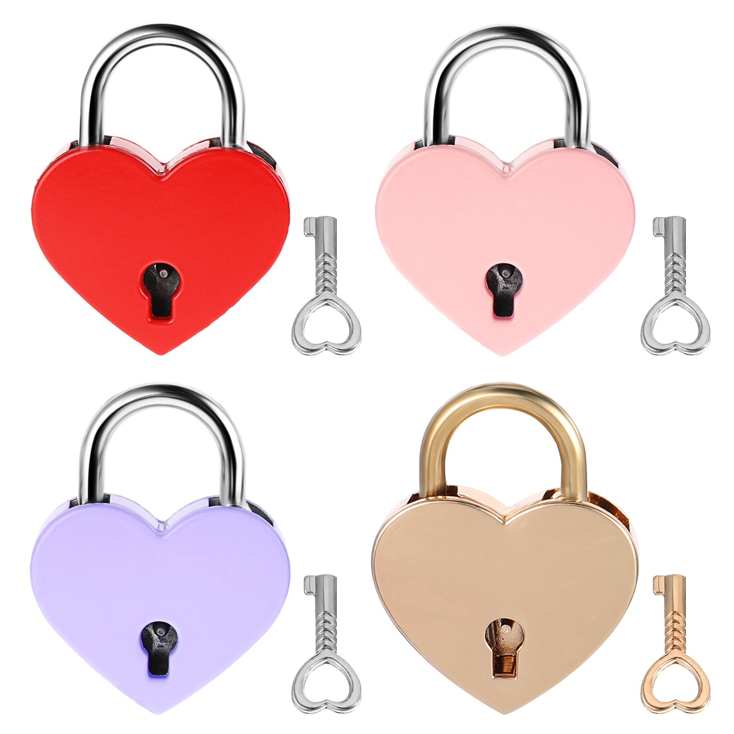 4 Pcs Diary Lock and Key Set, Suitcase Locks with Keys Heart Lock Mini Lock, Small Love Lock for Diary Book Jewelry Storage Box Locker Decor Valentine Gift School Gym Classroom Matching Game