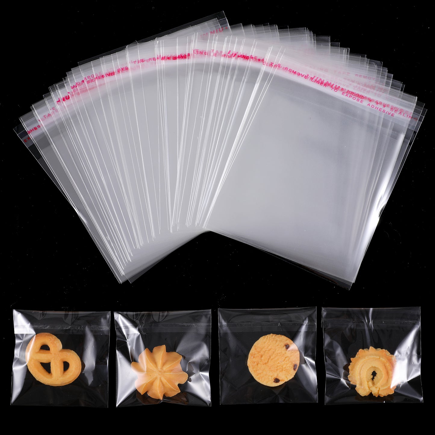 ElevateTech Cookie Bags with Seal, 300 Pcs Self Sealing Bags (3.15 x 3.15 Inches) Small Clear Plastic Bag for Candy Snack Cookie Packaging Christmas Wedding Party Favor Gift Giving