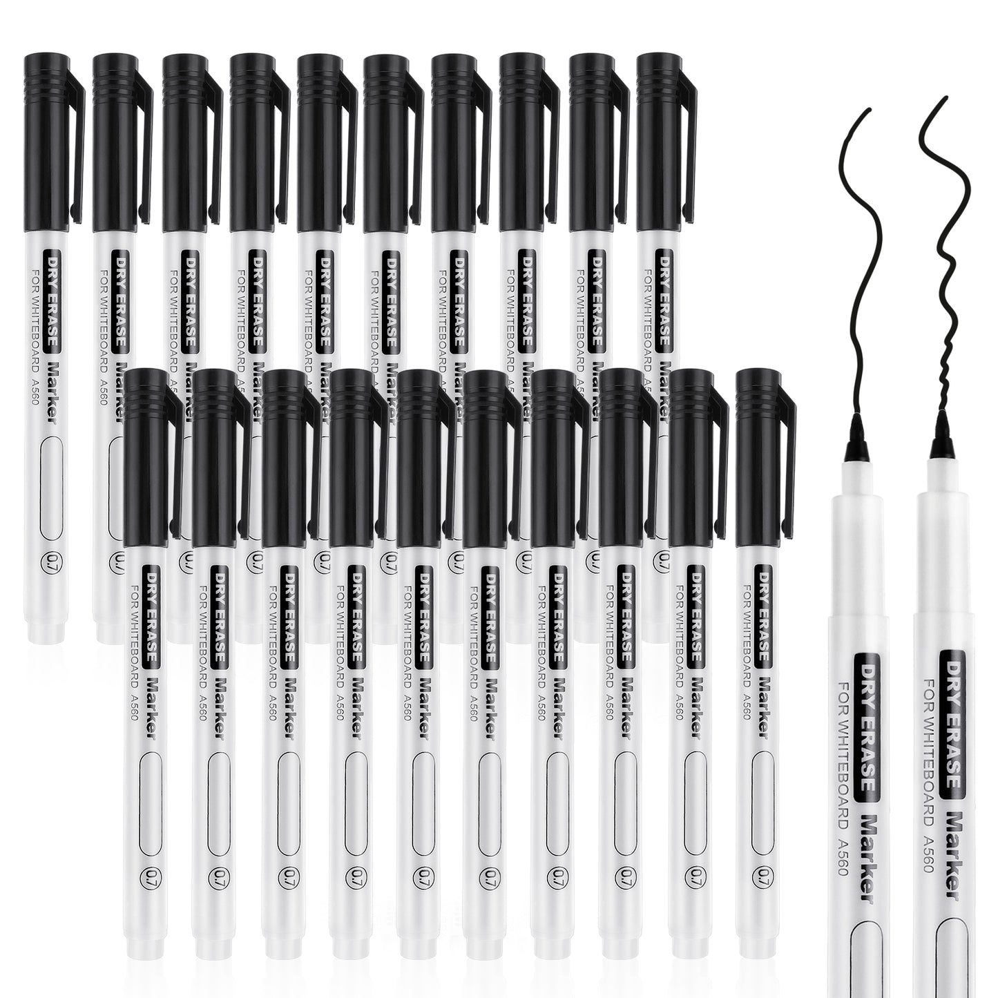 Sibba 20 Pack Dry Erase Markers Ultra Fine Tip, Black 0.7mm Marker, White Board Markers for Office,Home,or Planning Dry Erase Board
