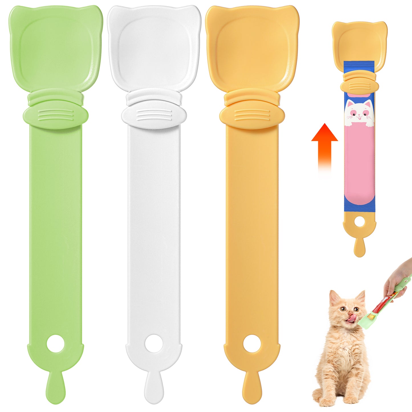 3 Pcs Cat Strip Feeder Wet Snack Dispense Spoon Cat Food Squeeze Scoop Multifunctional Sliding Cat Happy Spatula Lickable Snack Feeding Dispenser for Creamy Puree Bisque Delectables Liquid Snack