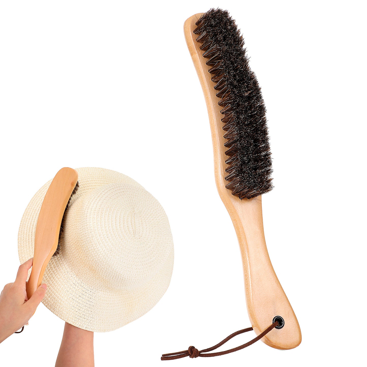 Hadnves Felt Hat Brush Cowboy Hat Brushes Lint Brush Remove Dust and Pet Hair Horsehair Cleaning Brushes for Suede Felt Hats Wool Coats Suits Clothes Shoes Furniture Baseball Caps Wood Handle