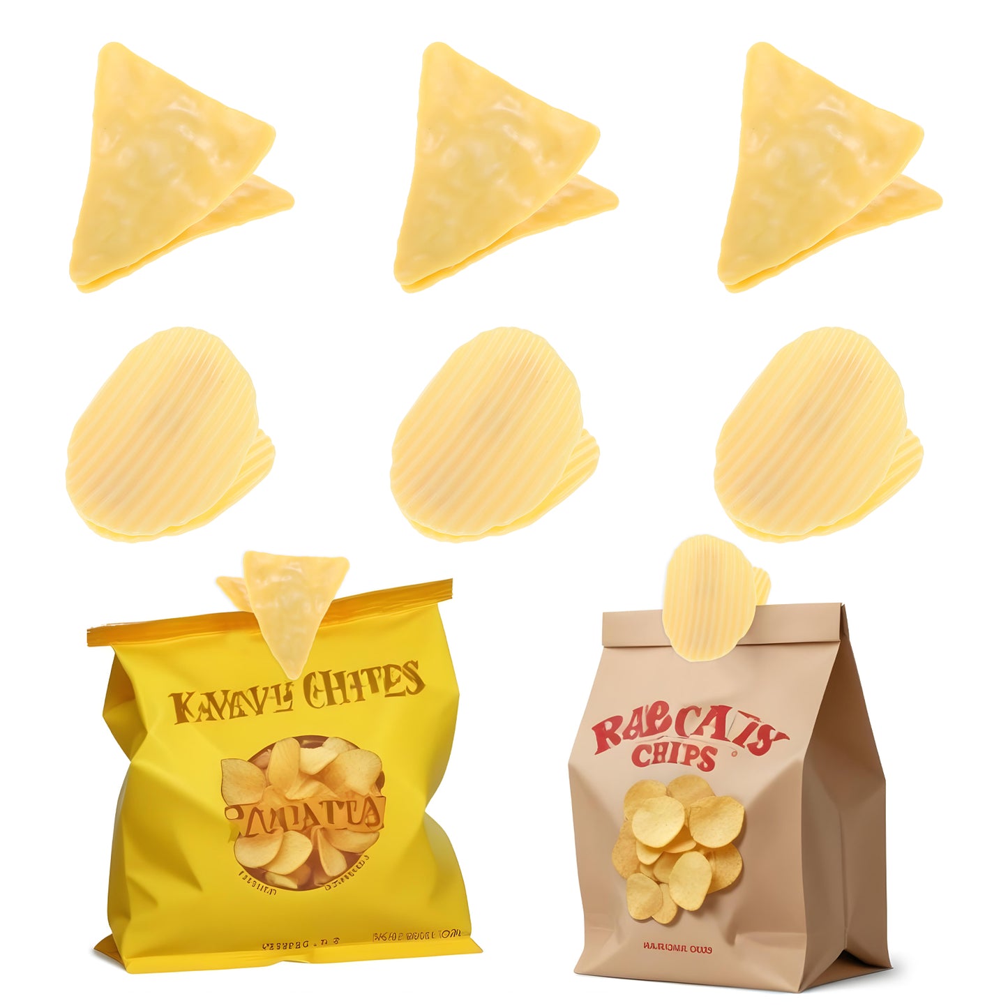COMNICO Cute Chip Clips, 6Pcs Bag Clips Food Clips Novelty Creative Realistic Potato Chips Crisps Shape Snack Clips Funny Sealing Clips for Kitchen Food Storage Snacks Bag Sealer Sealing
