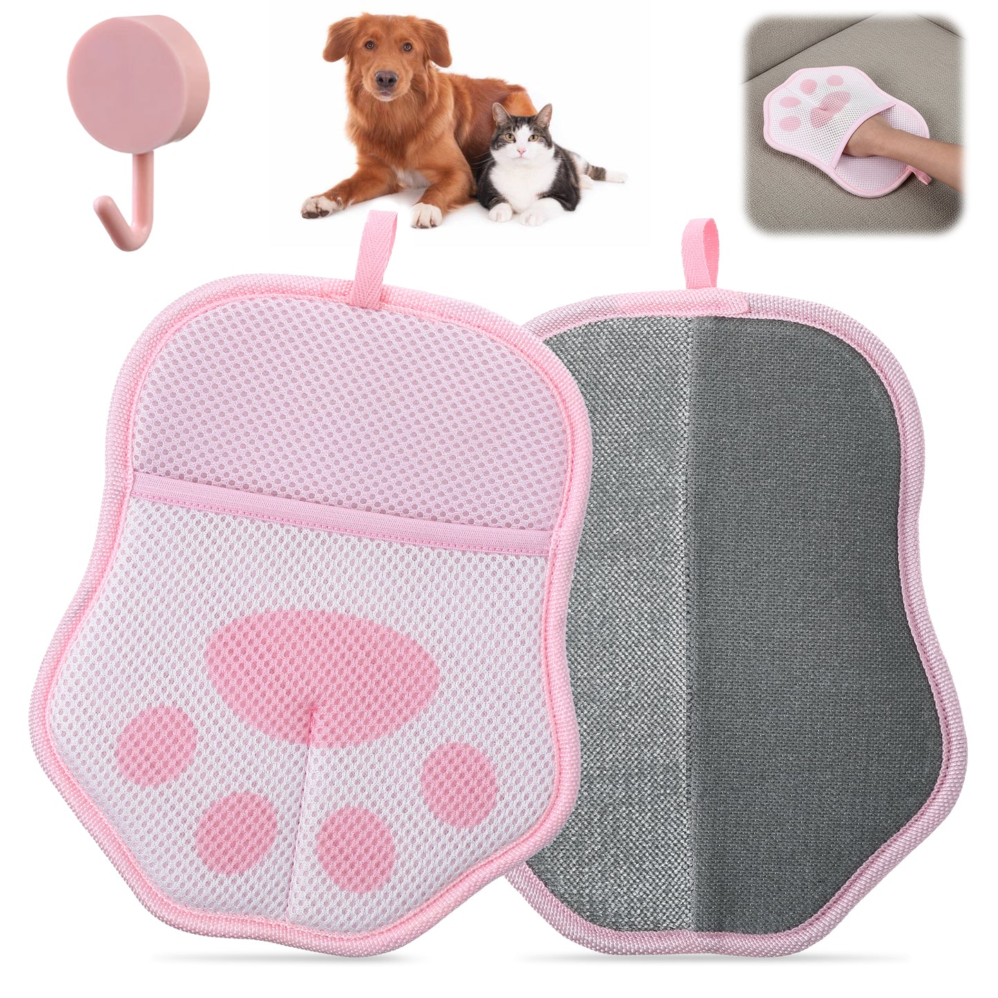 Pet Hair Removal Glove for Dogs Cats Electrostatic Pet Hair Remover Glove Reusable 2-in-1 Double Sided Pets Grooming Tool Silicone Pets Deshedding Brush Magic Brush for Clothing Couch Carpet Furniture