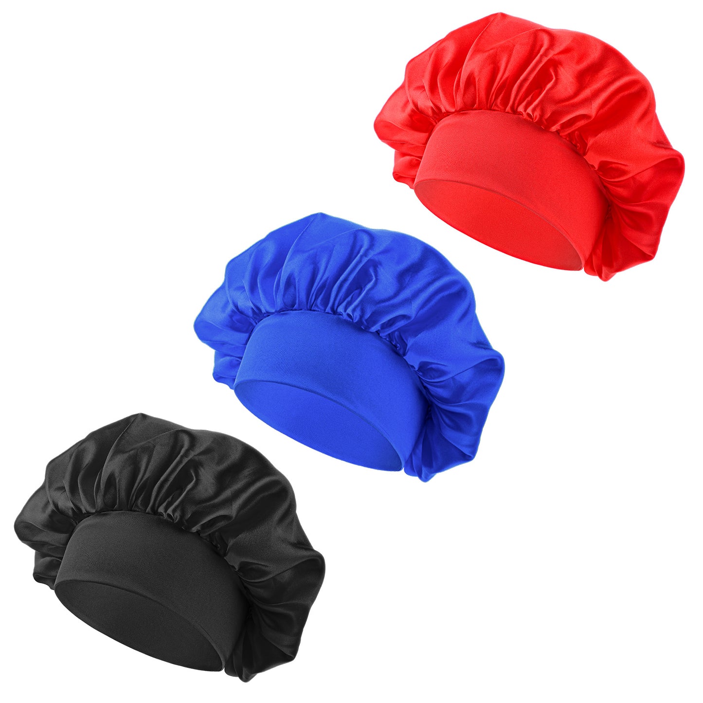 Dimeho 3 Pcs Satin Kid Bonnets Curly Hair Wrap Girl Silk Sleeping Hat Boy Elastic Wide Band Bonnet Sleep Cap for Children Natural Long Short Hair Overnight