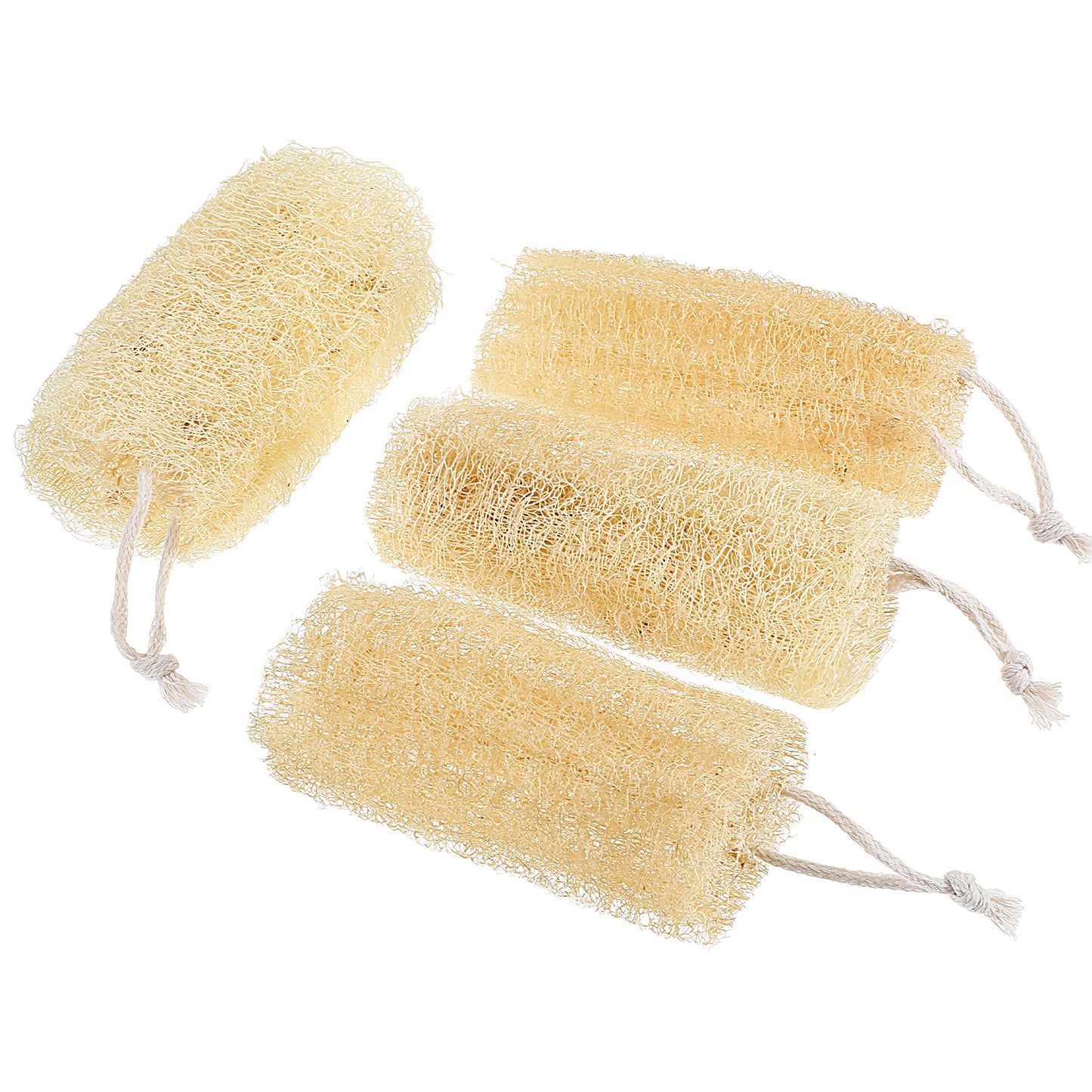Hadnves 4 PCS Natural Loofah Sponge Exfoliating Body Scrubber Multi-Functional Exfoliating Loofah Sponge for Women Men Body Skin Face Care in Shower Bath Back Caring Spa Dishes Cleaning