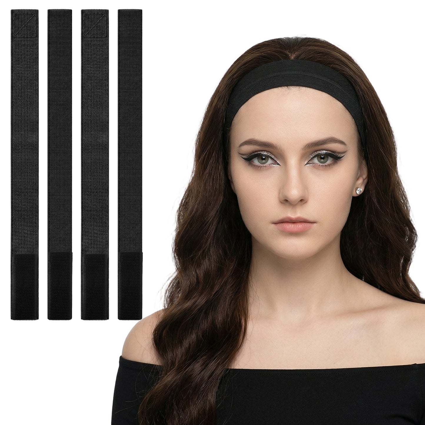 Qianyu 4 Pcs Elastic Bands for Wig Lace Melting Bands Elastic Edge Wrap Band Adjustable Wig Headbands to Keep Lace Front Wigs in Place and Lay Edges for Women Frontal Laying