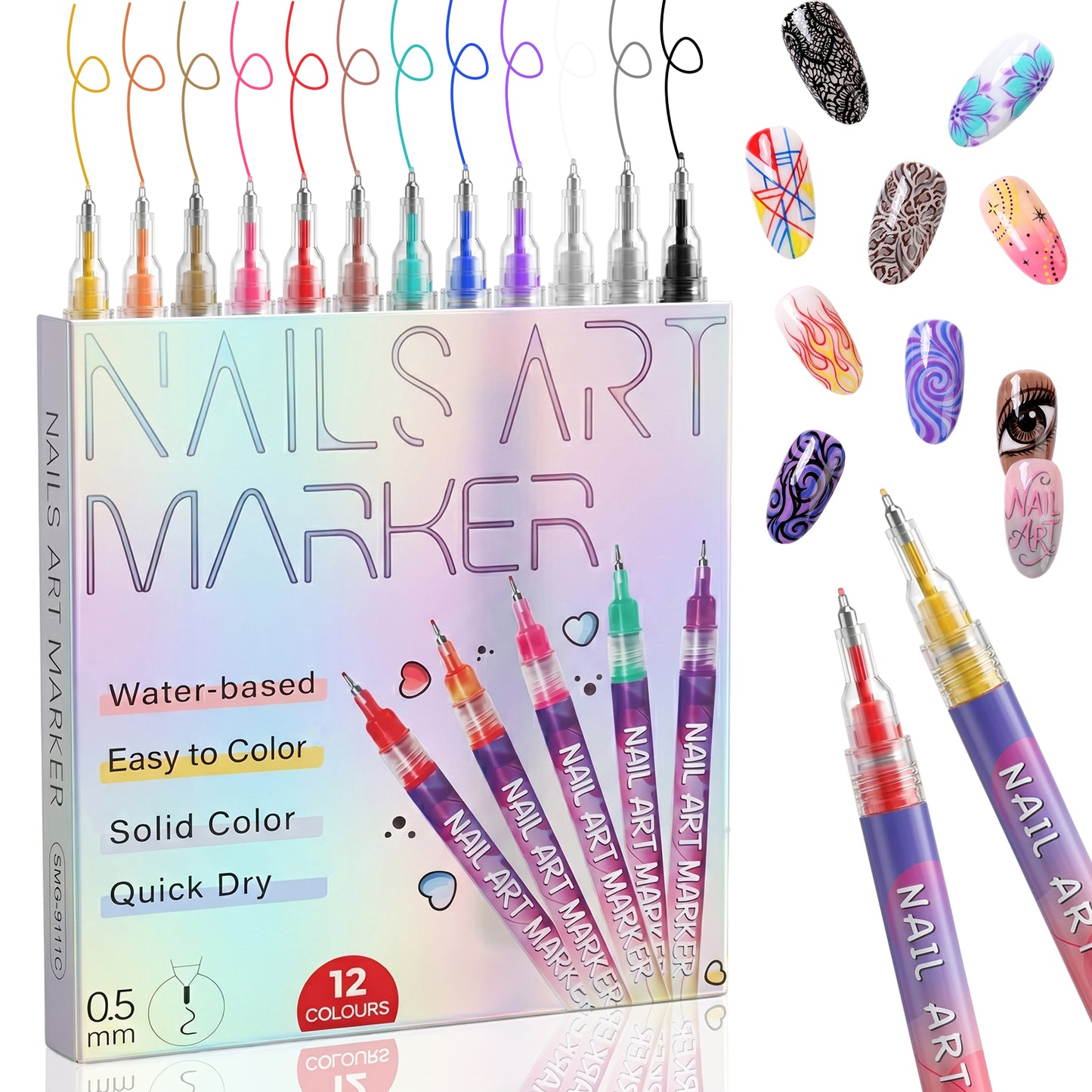 12 Pcs Nail Art Pens Markers Set Acrylic Paint Pen Set Nail Design Polish Drawing Pens Drawing Painting Point Liner Acrylic Painted Pen Kit for DIY Art Beauty Manicure Tools Artistic Decorations