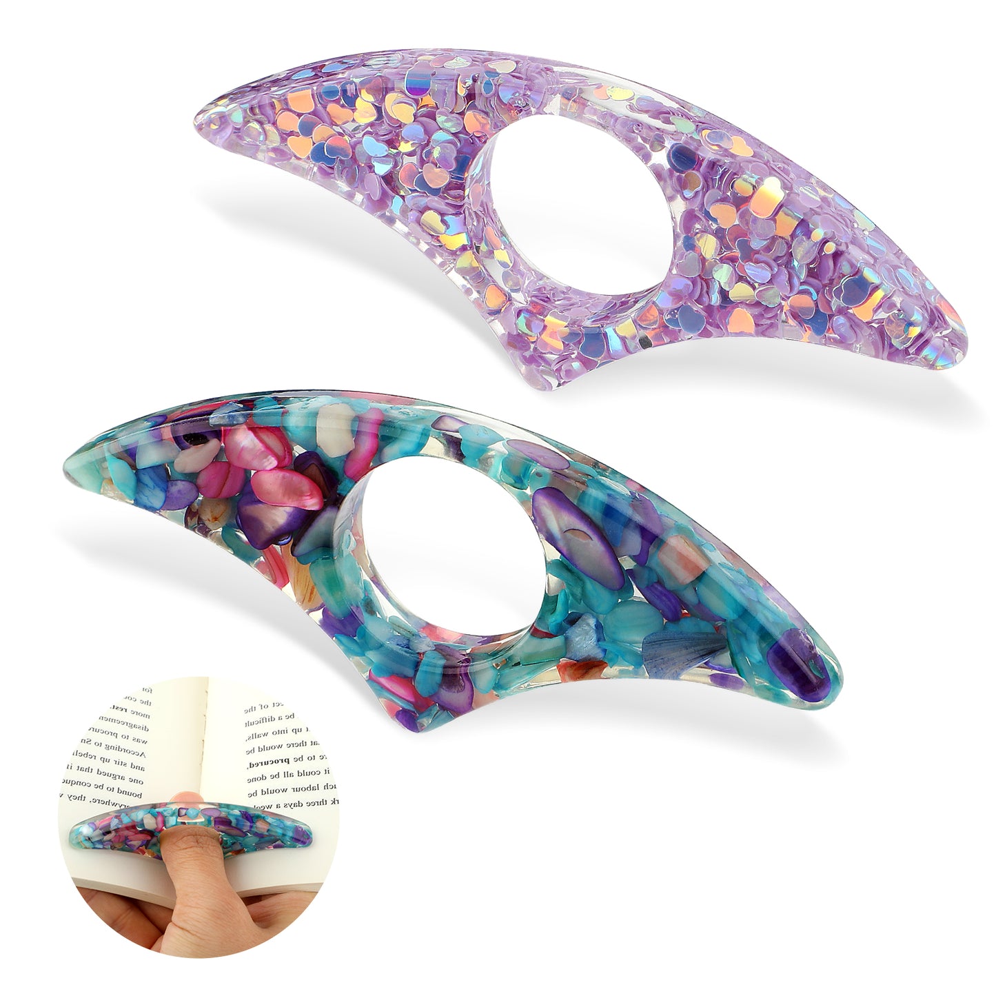 2 Pcs Book Page Holder, Rhinestones Thumb Book Page Holder, Book Accessories for Reading Lovers, Glitter Diamond Dotting Book Opener Holder Thumb, Meaningful Gifts for Book Lovers Teachers Students