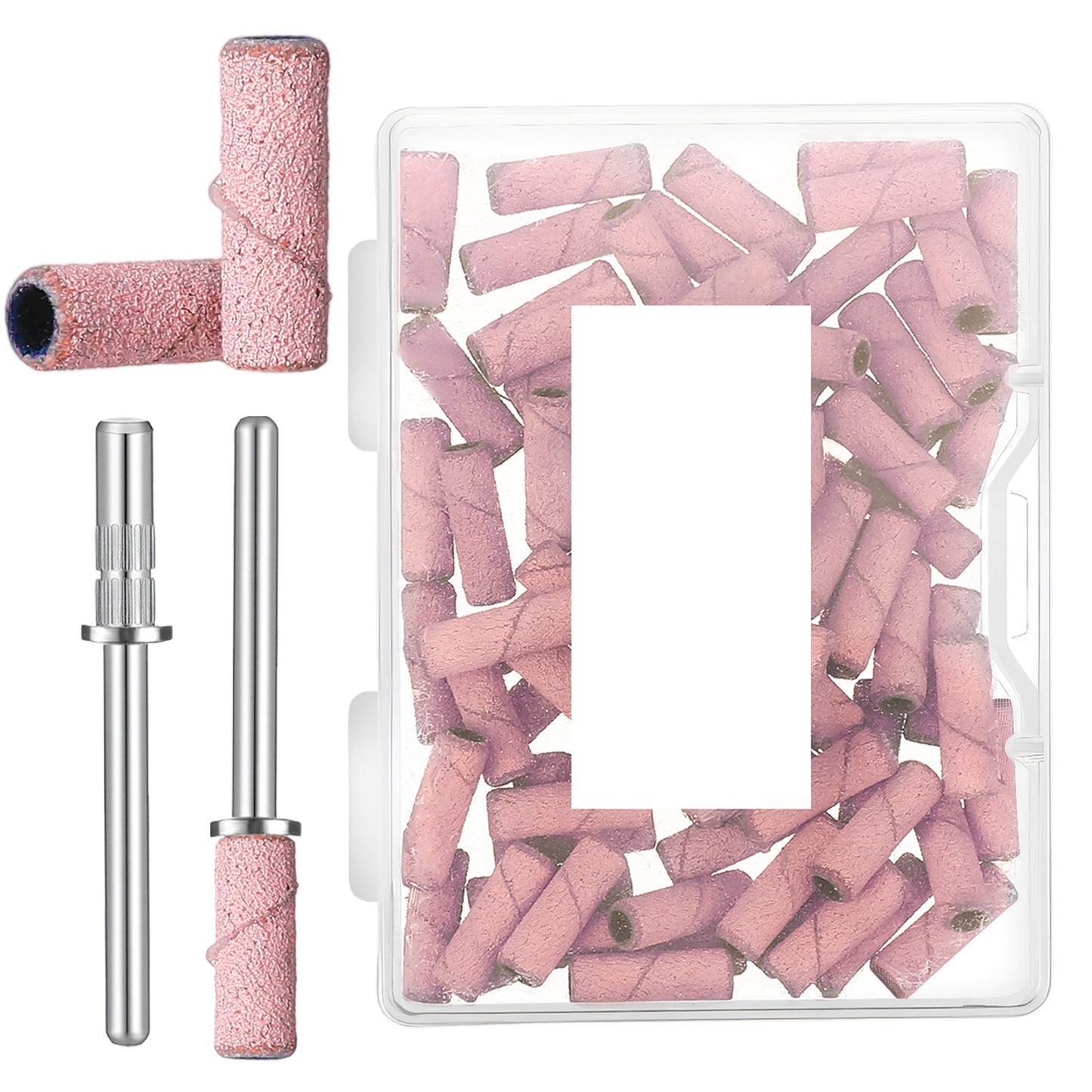 100 Pcs Small Sanding Bands Nail Drill Bits, Mini Sanding Bands for Nail Drill 180# Fine Grit Nails File for Manicure Nails Salon, Professional Efile Accessories with 2pcs 3.1mm Upgrade Mandrels Bits
