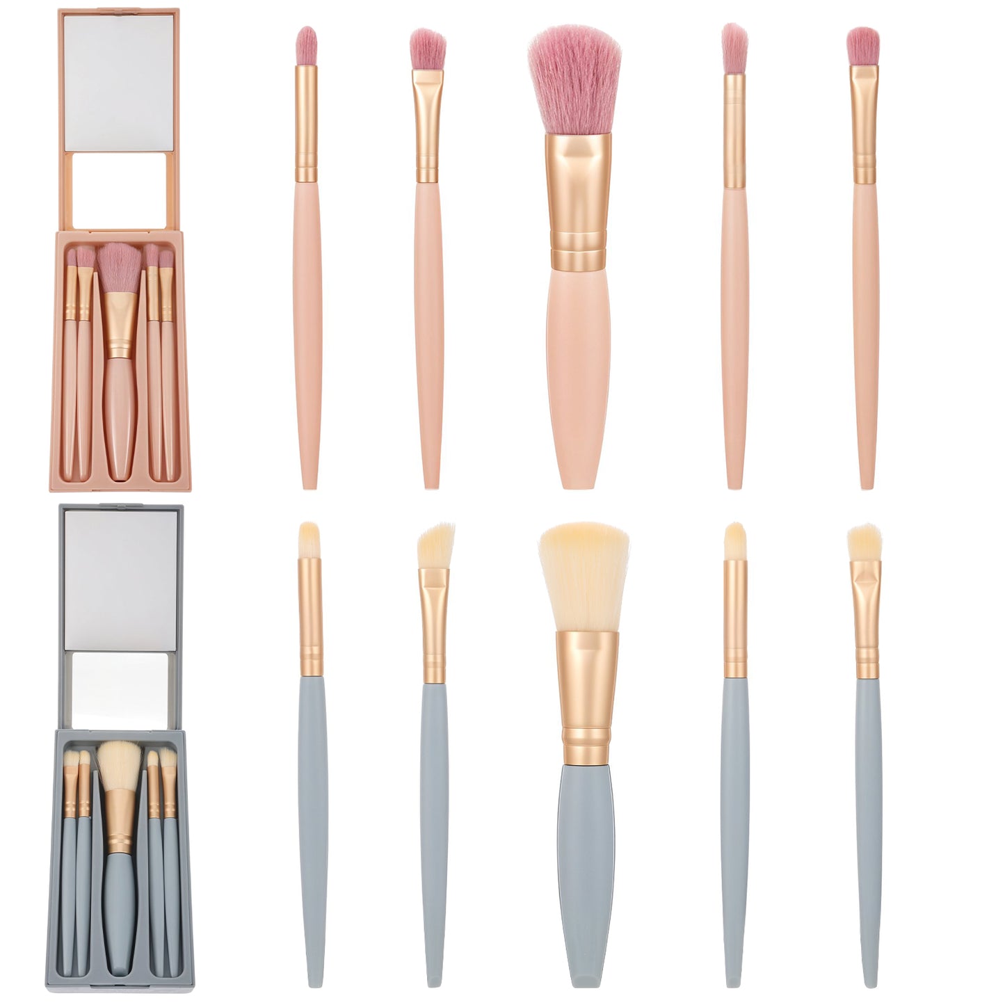 Dimeho 2 Sets Travel Makeup Brush Set, Easy-taken Mini Travel Cosmetic Makeup Brushes with Mirror Small Size Eyeshadow Case Complete Function Cosmetic Brushes Kit Bridesmaid Proposal Gifts (Pink/Blue)