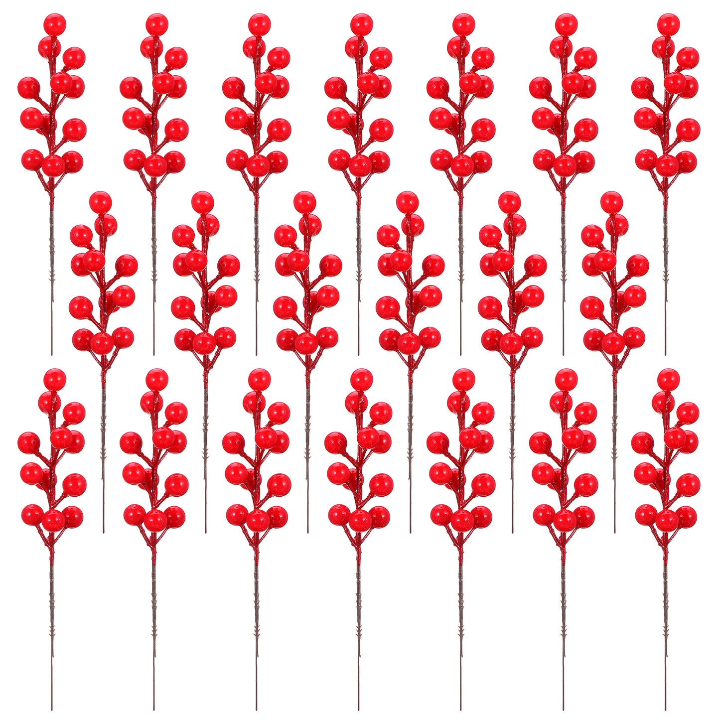 Wanmu 20 Pcs Artificial Red Berry Picks, 8.2 Inch Christmas Red Berry Stems Holly Branches Ornaments Decorations for Christmas Tree Wreath Crafts Xmas DIY Wedding Holiday Winter Home Decor