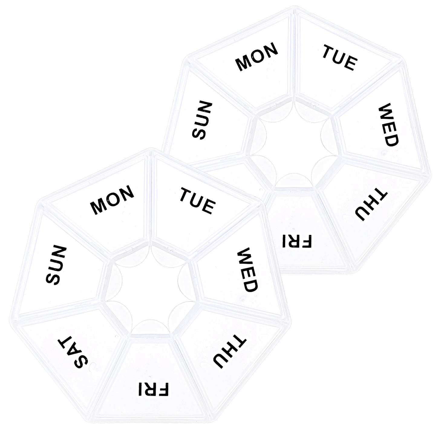 Sibba 7 Day Pill Organizer, 2 Pcs Medicine Pill Box, Daily Pill Holder, Portable Travel Pill Container Holder for Pocket or Purse, Medicine Planner for Vitamins Fish Oil, Supplements(Clear)