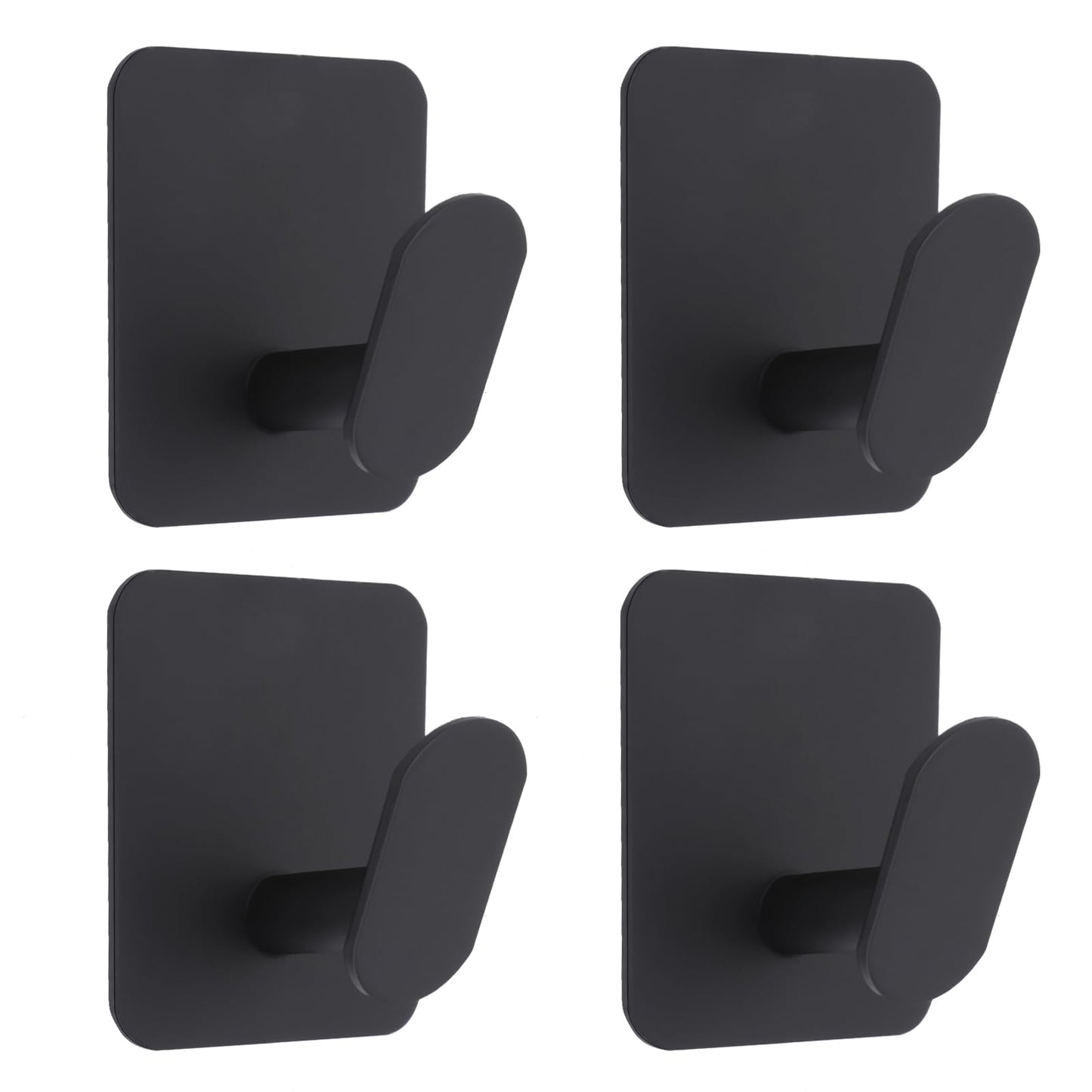 Sibba 4 PCS Adhesive Hooks, Heavy Duty Stainless Steel Hook, Black Sticky Wall No-Trace Hook, Waterproof Stainless Steel Self Adhesive Hook for Bathroom, Bedroom & Kitchen